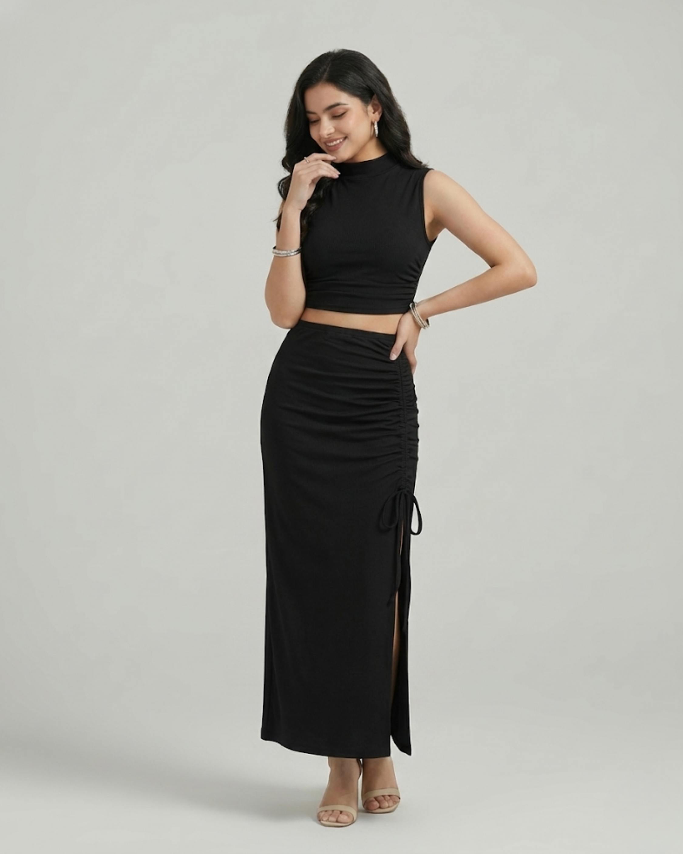 Ruched Tank & Knotted Split Maxi Skirt Set