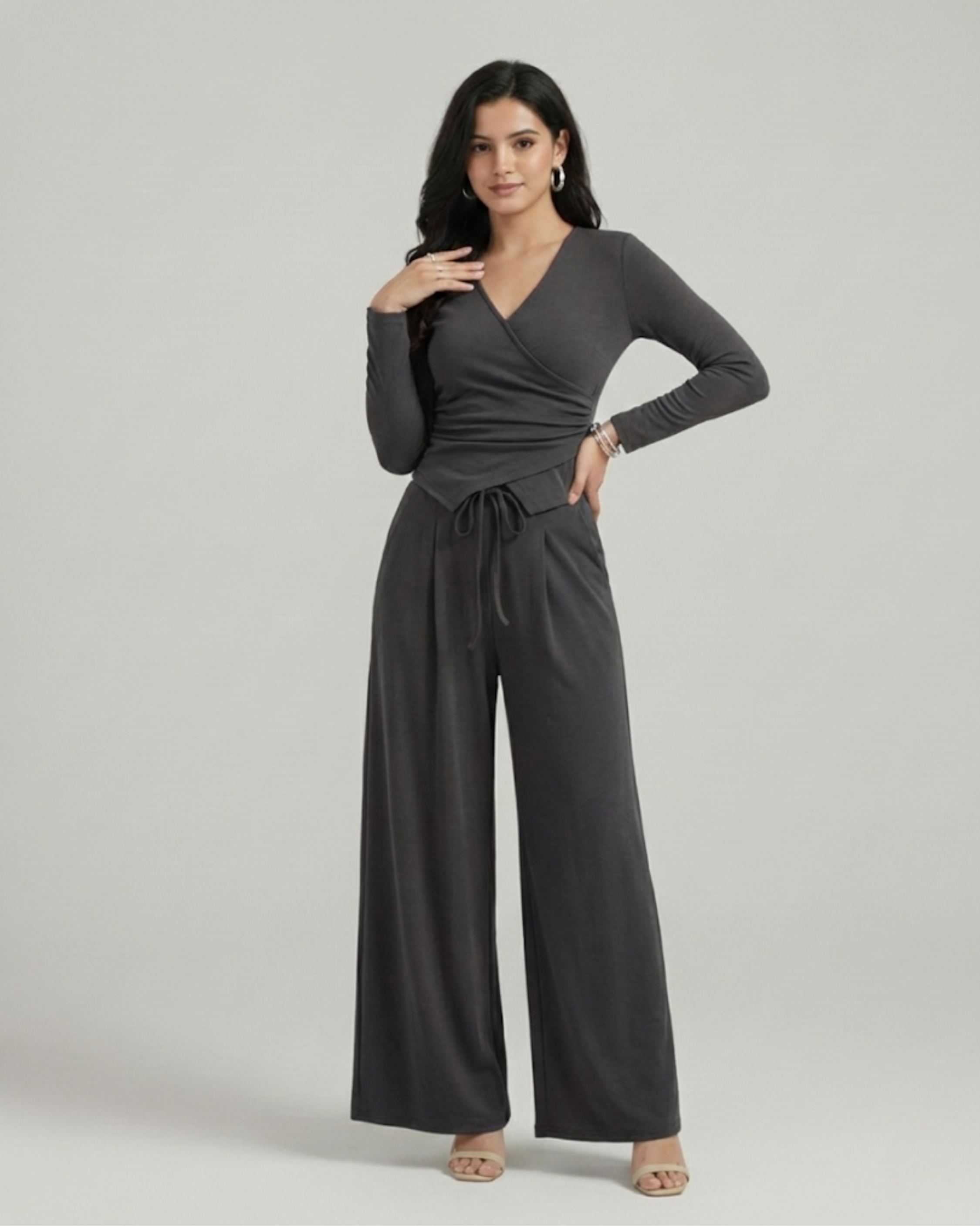 Asymmetrical Hem Top & Lace-Up Trouser Set