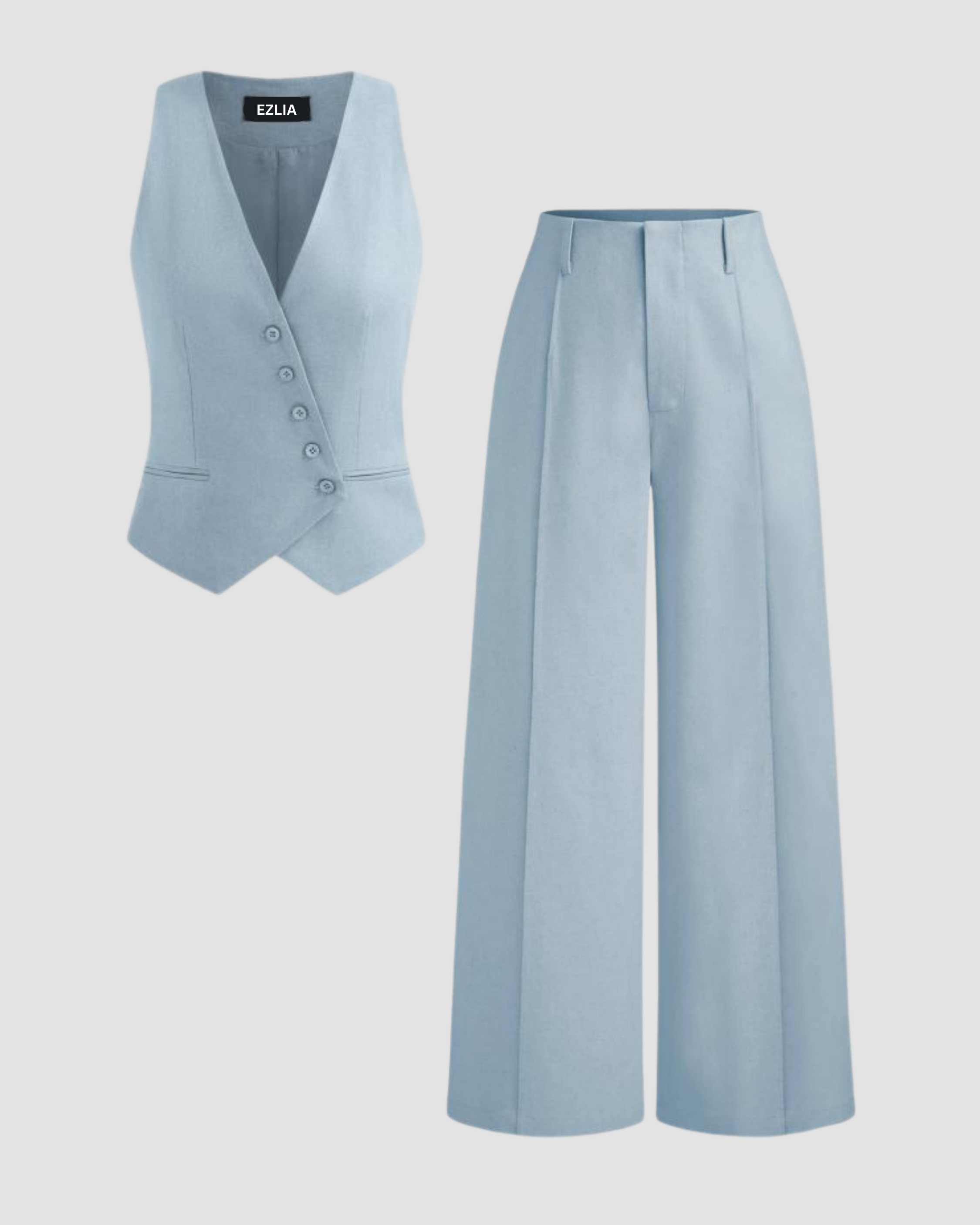 Linen Blend Vest Jacket & Wide Leg Pant Set