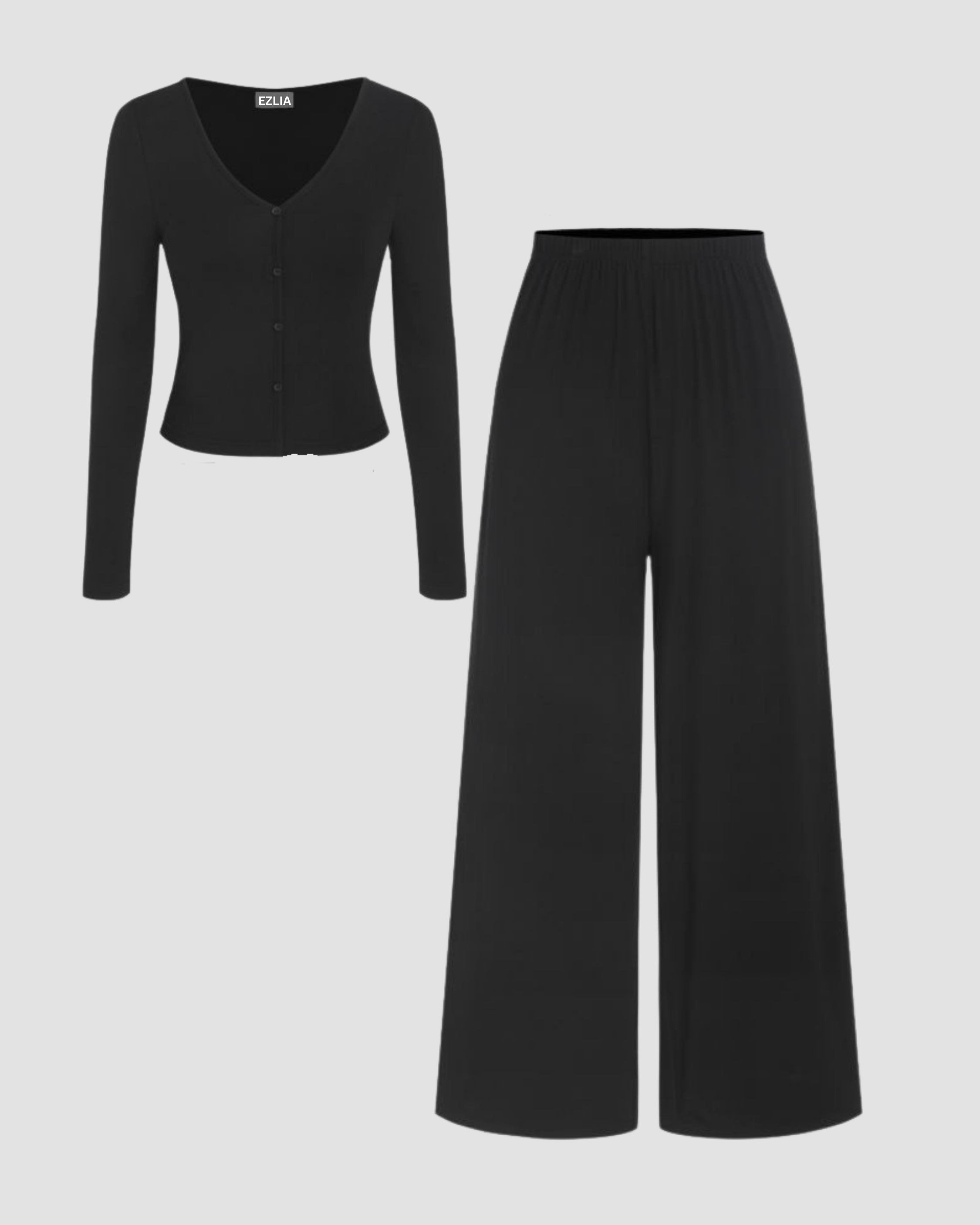 Button-Front Long Sleeve Loungewear Set