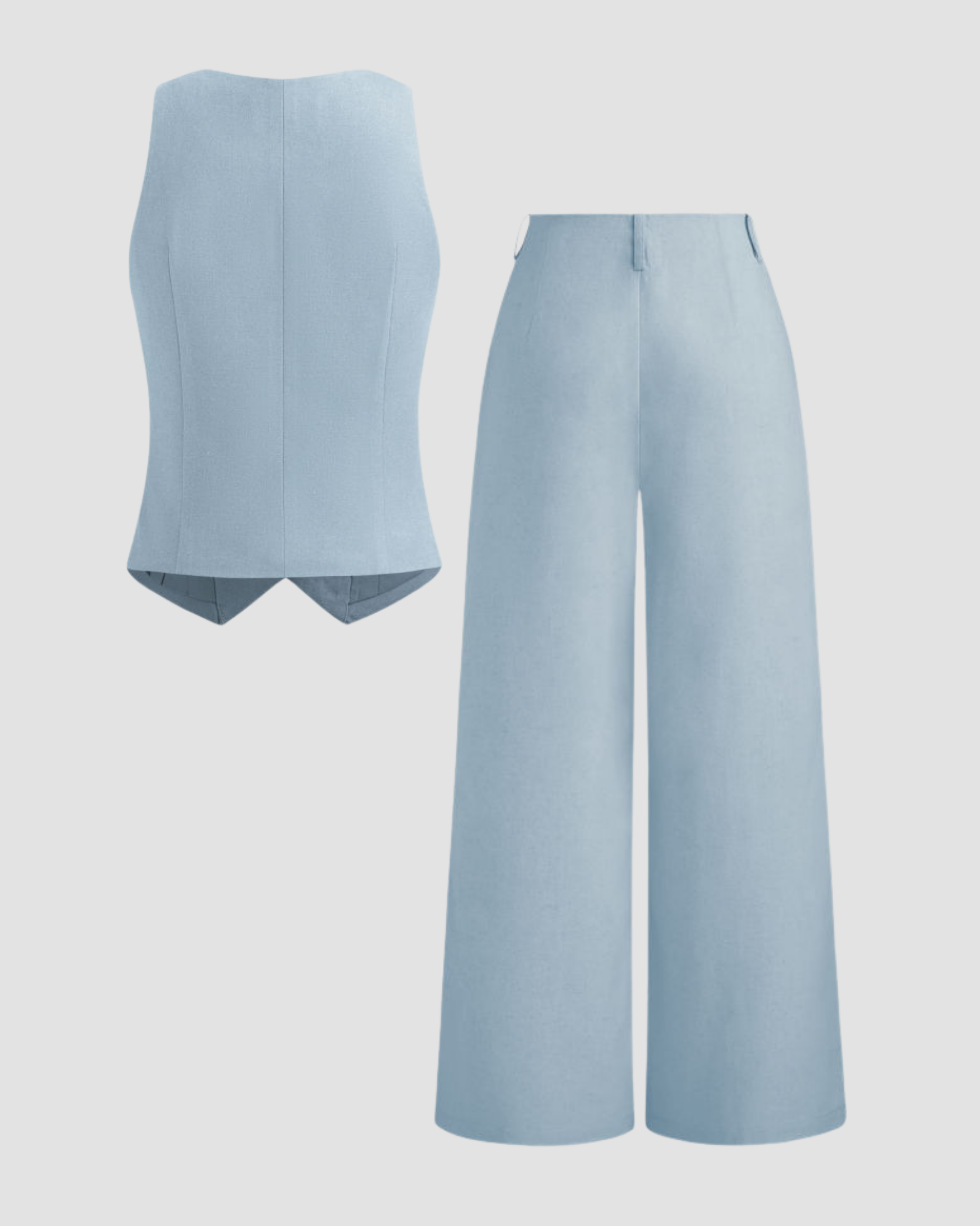 Linen Blend Vest Jacket & Wide Leg Pant Set