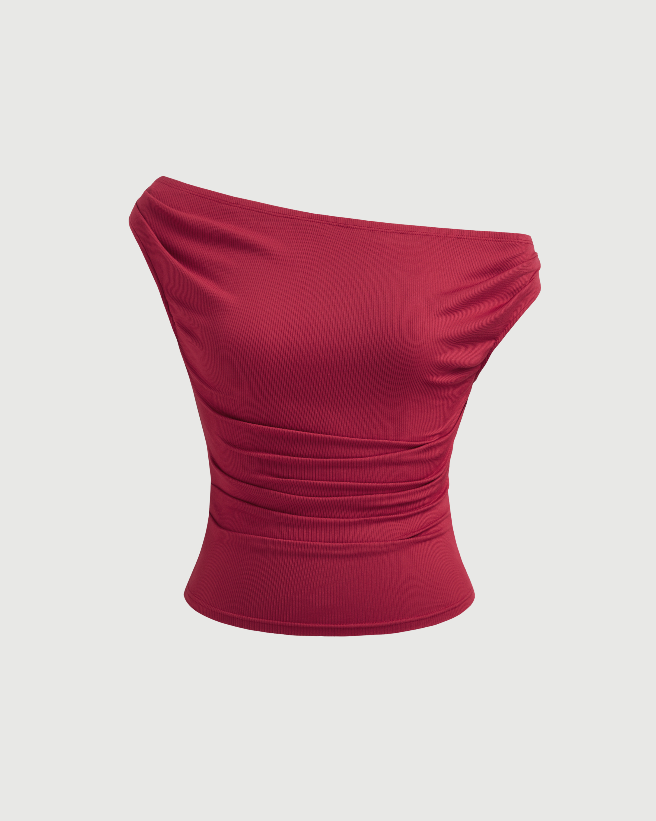 Red Off-Shoulder Fitted Crop Top