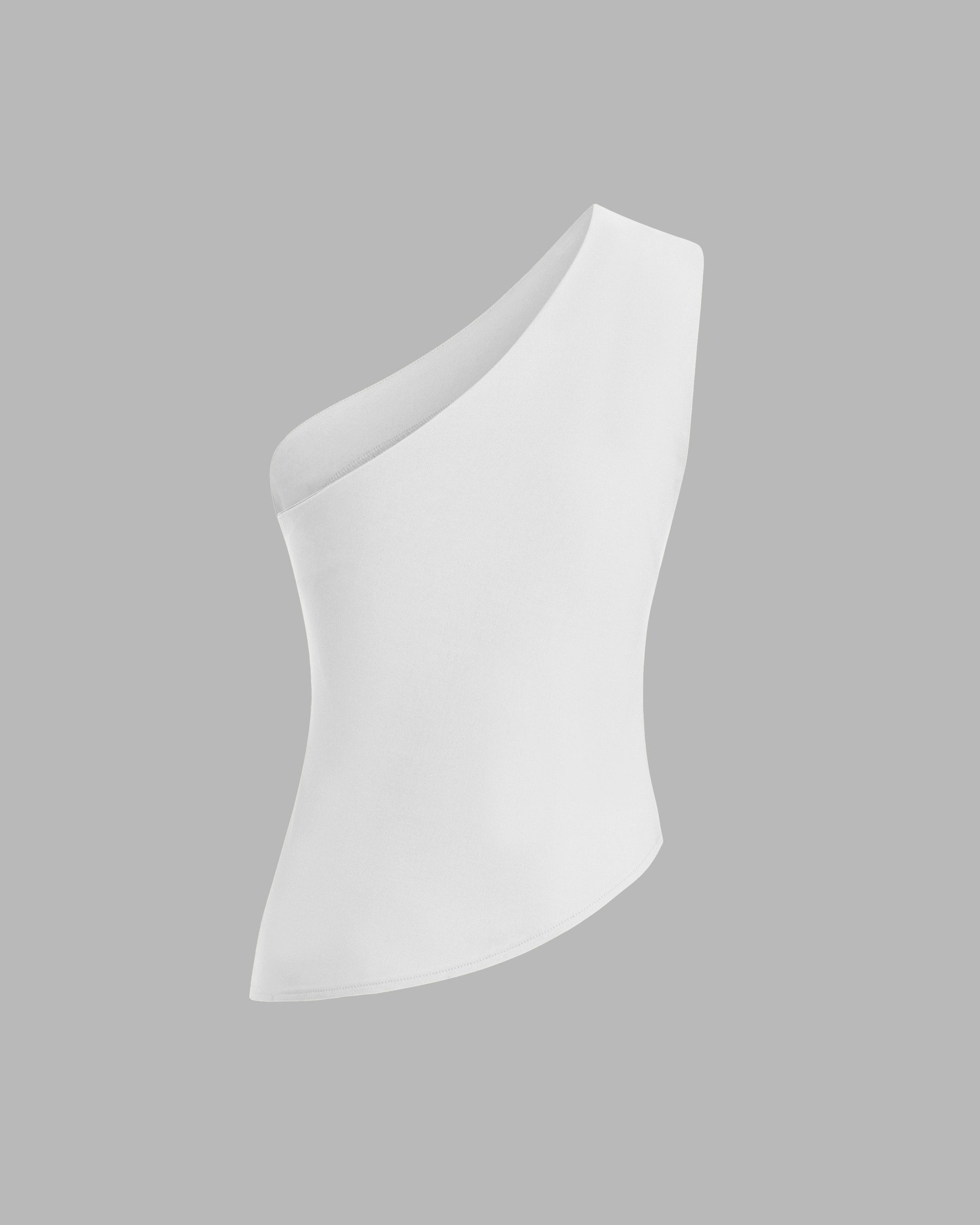 Asymmetrical Ruched Split Tank Top-White