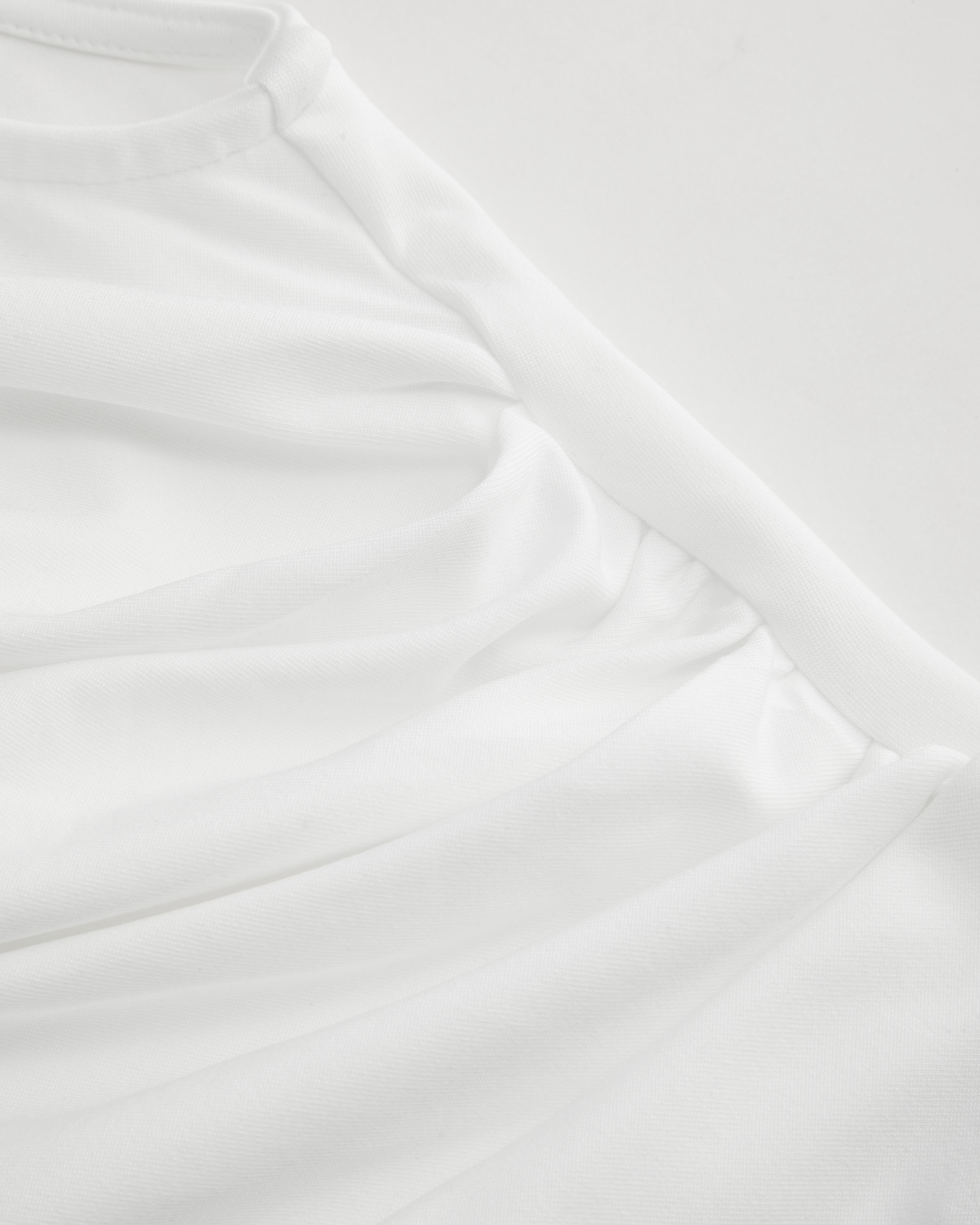 Asymmetrical High Neck Ruched Crop Top-White