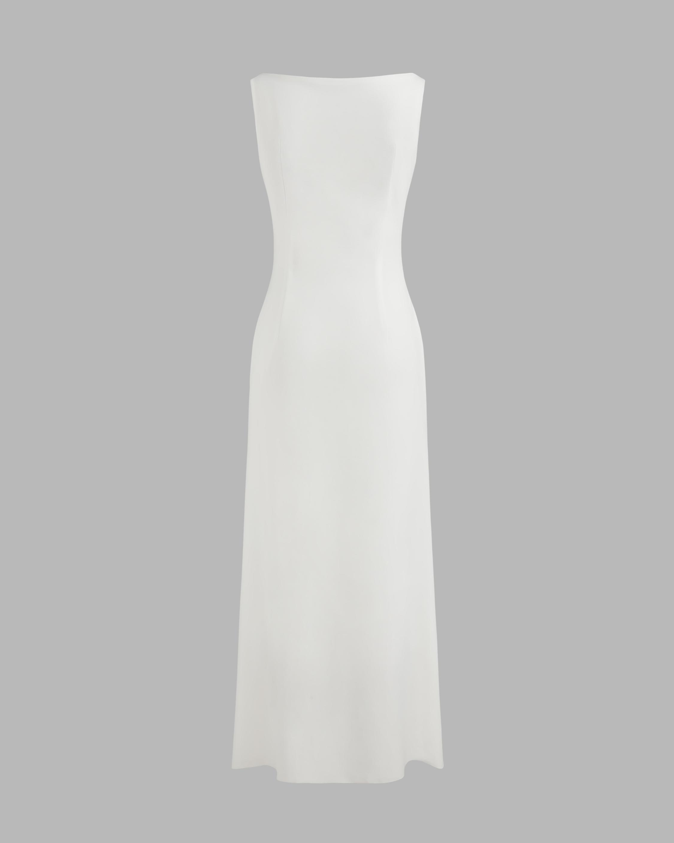 Boat Neck Solid Maxi Dress-White