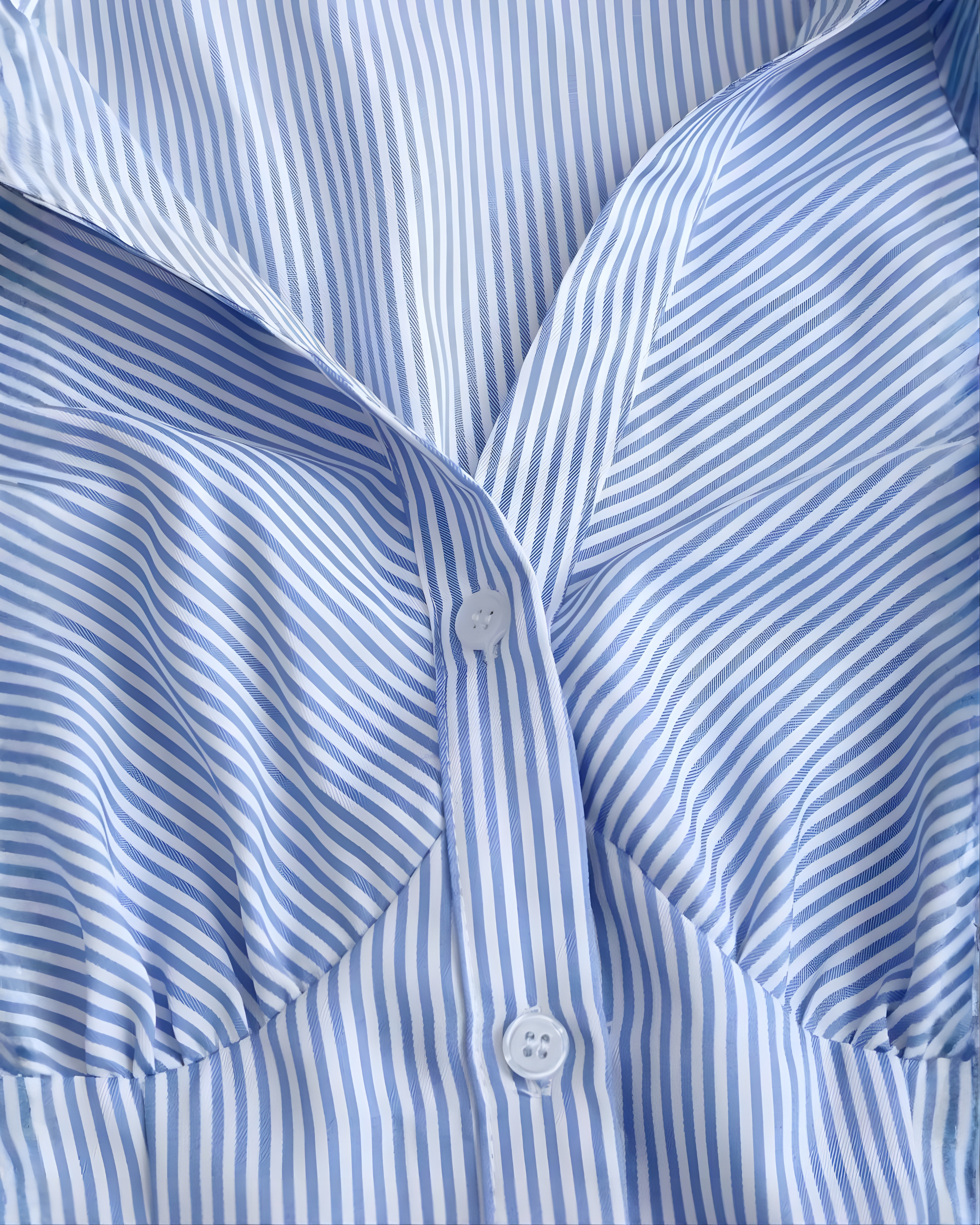 Blue Striped Sleeveless Fitted Collared Shirt-Blue & White