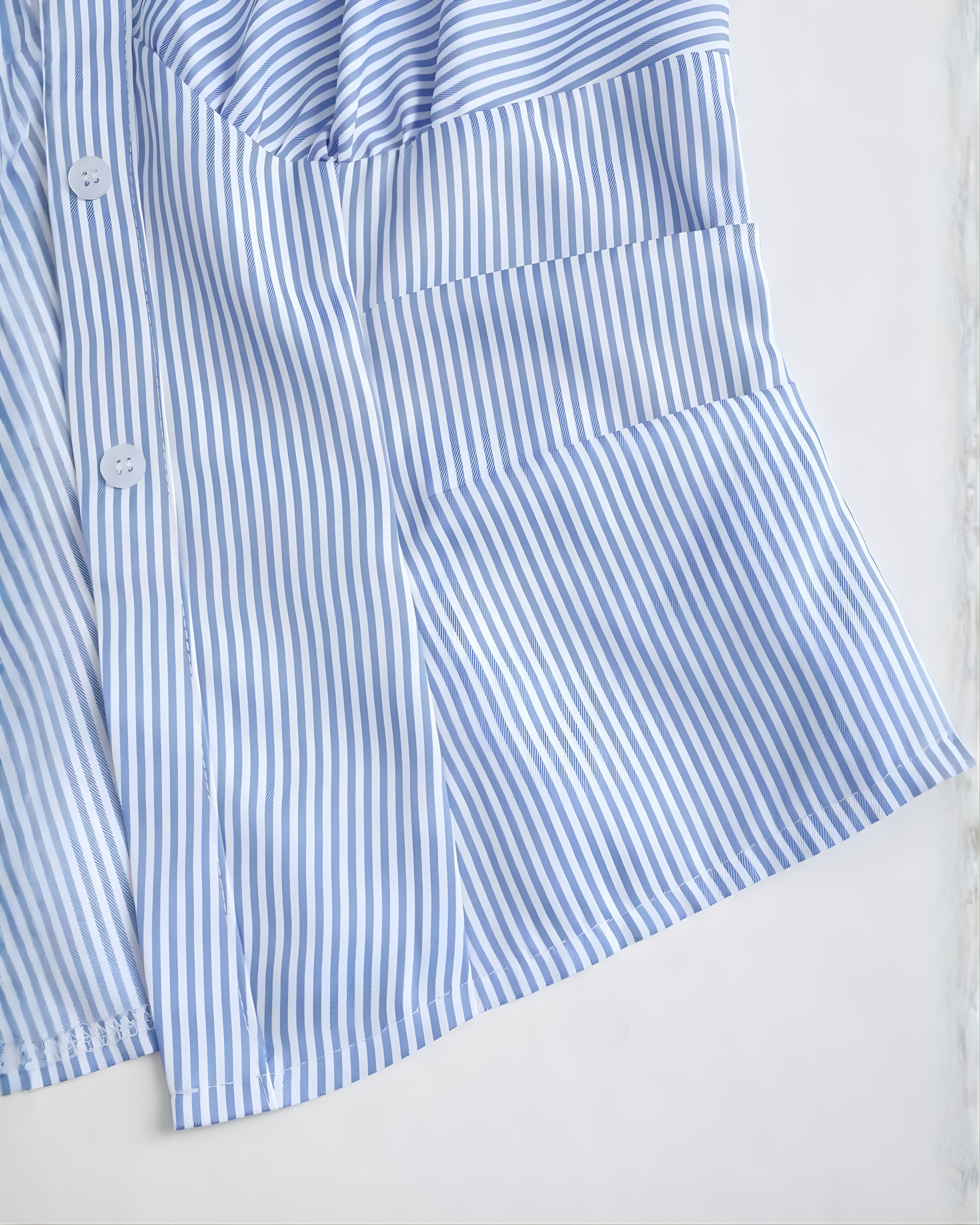 Blue Striped Sleeveless Fitted Collared Shirt-Blue & White