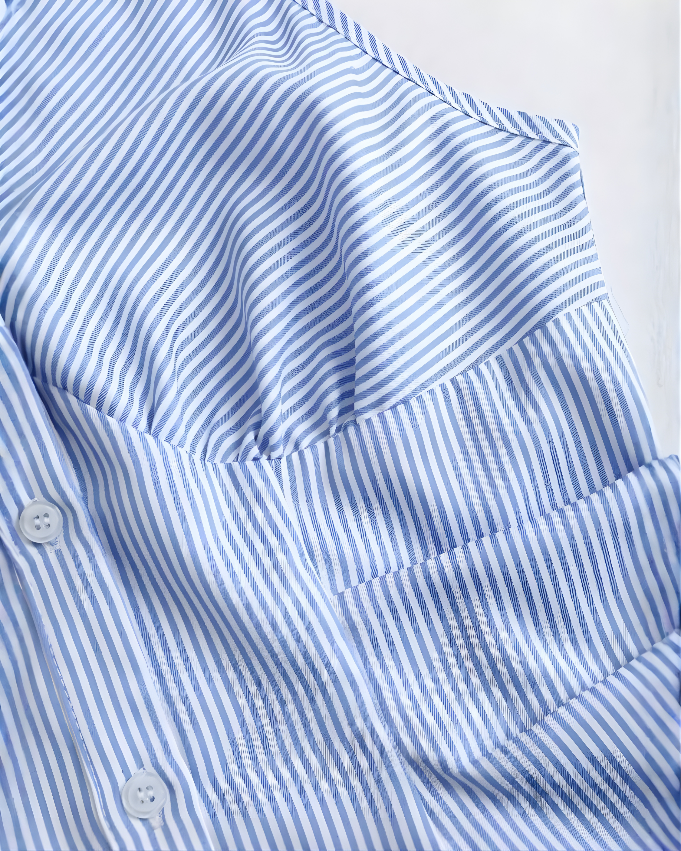 Blue Striped Sleeveless Fitted Collared Shirt-Blue & White