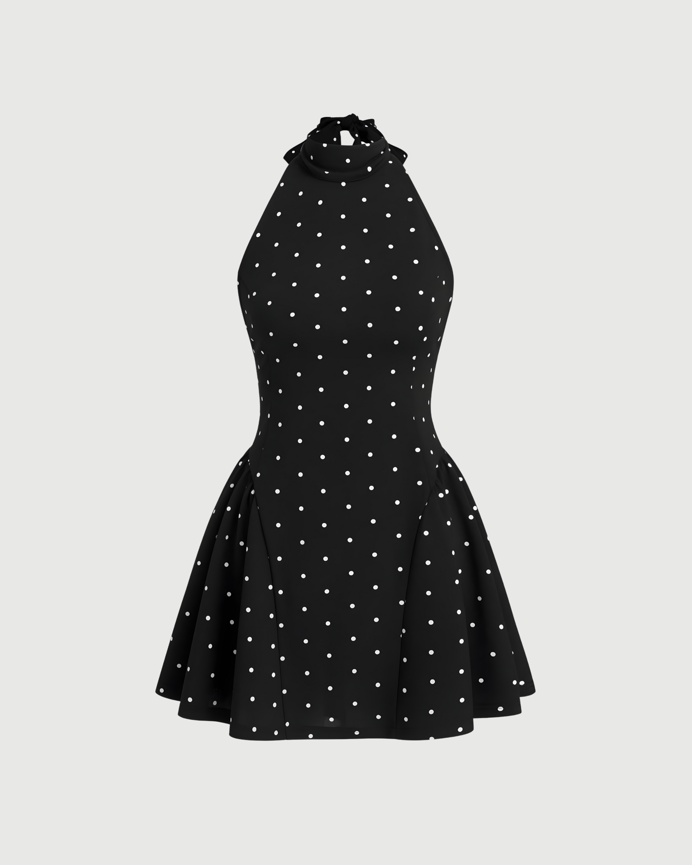 Halter Neckline Polka Dot Backless Ruffle Mini Dress-Black & White