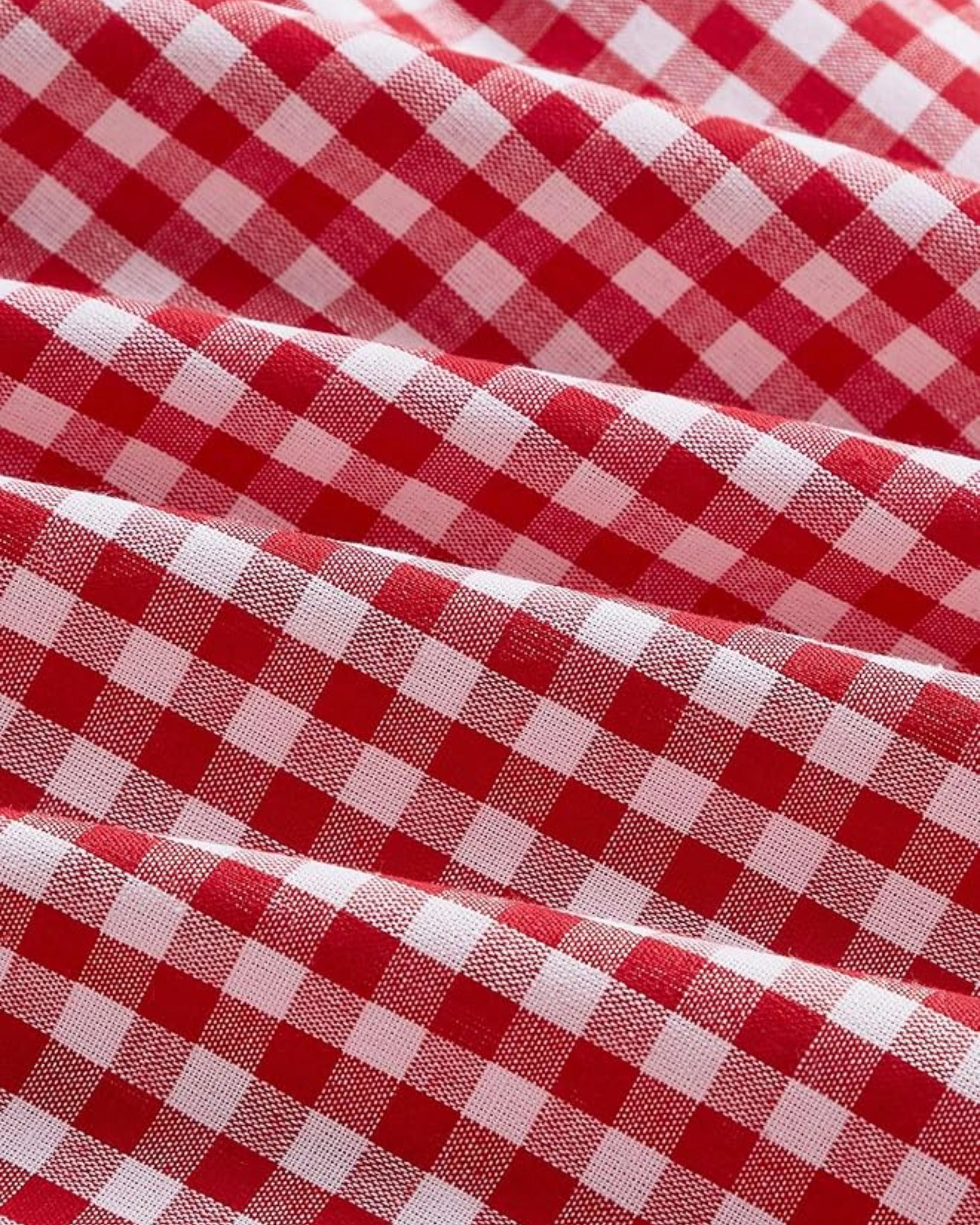 Gingham Tie Shoulder Ruffle Hem Dress- Red and White