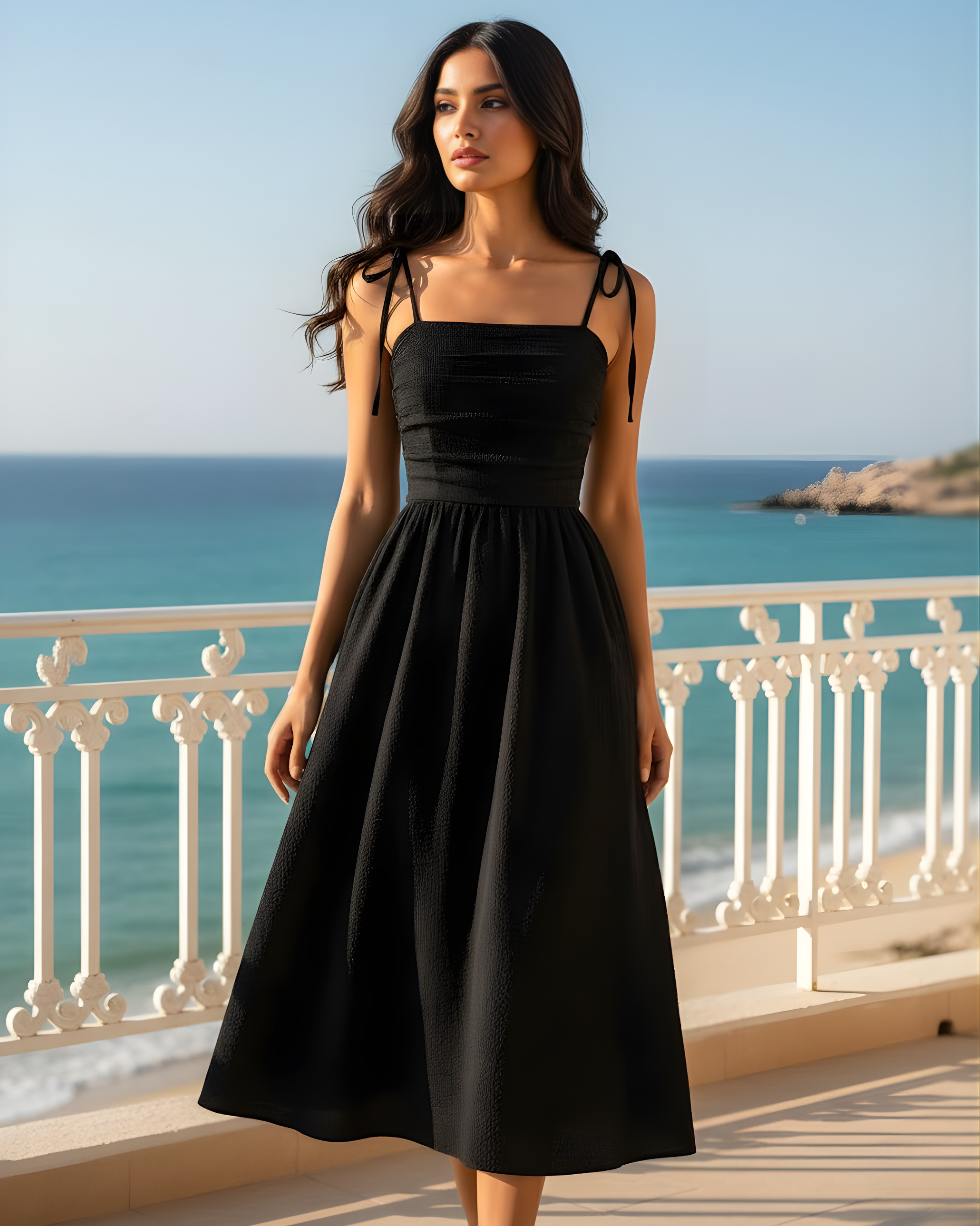 Women's Solid Cami Vacation Dress-Black