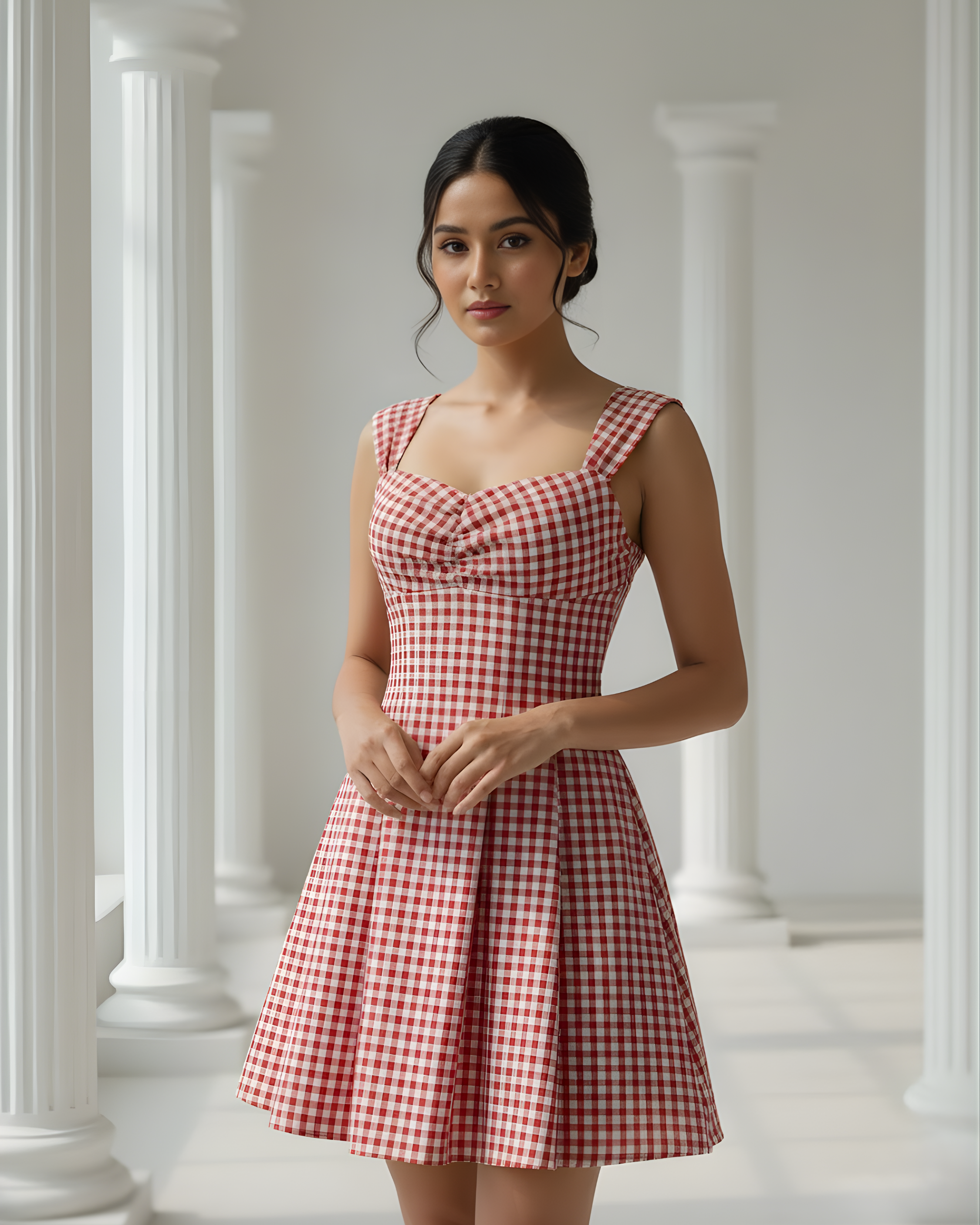 Vintage Sleeveless Bowknot Pleated A-Line Dress-Red