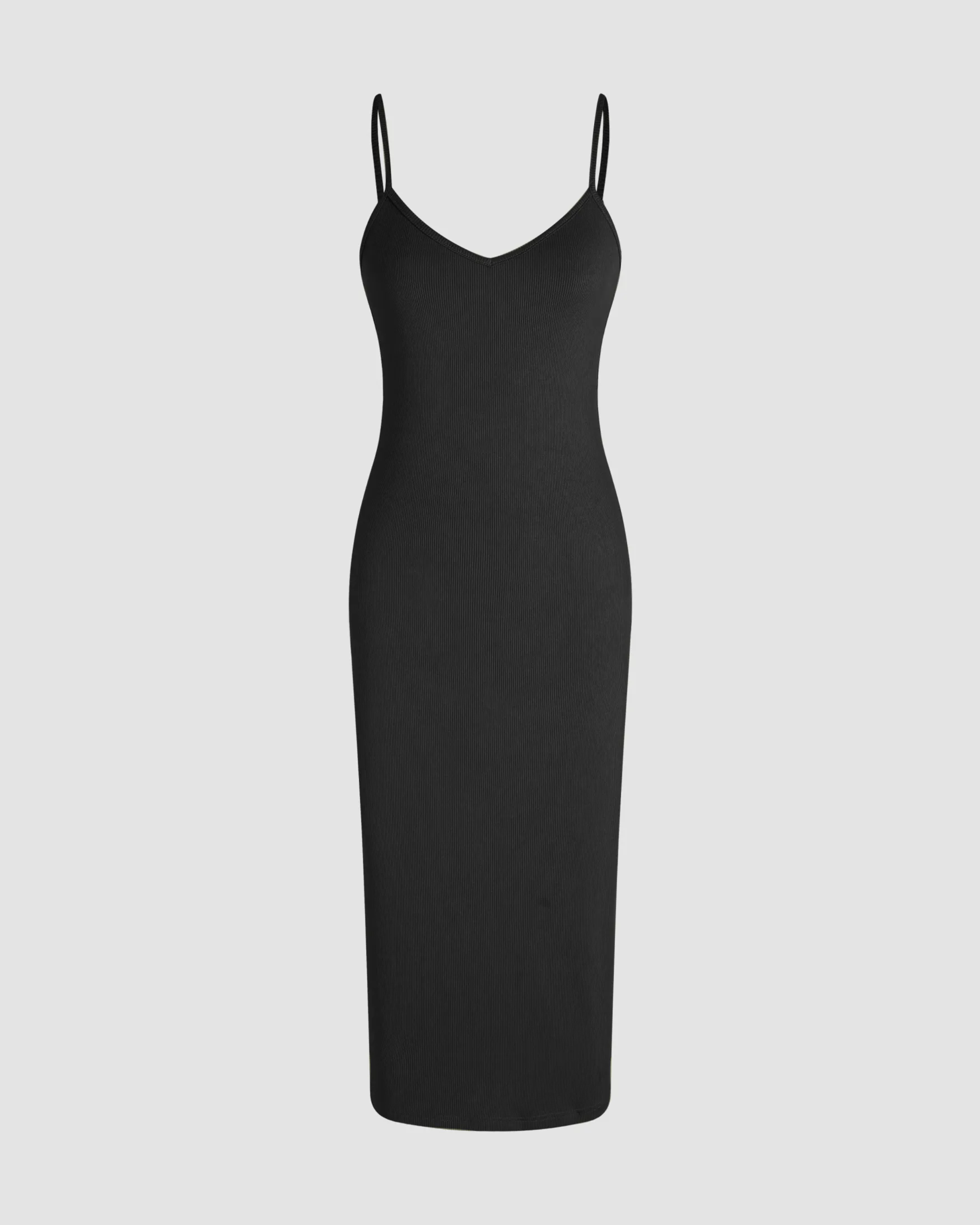 Minimal Solid V-Neck Cami Midi Dress - Black