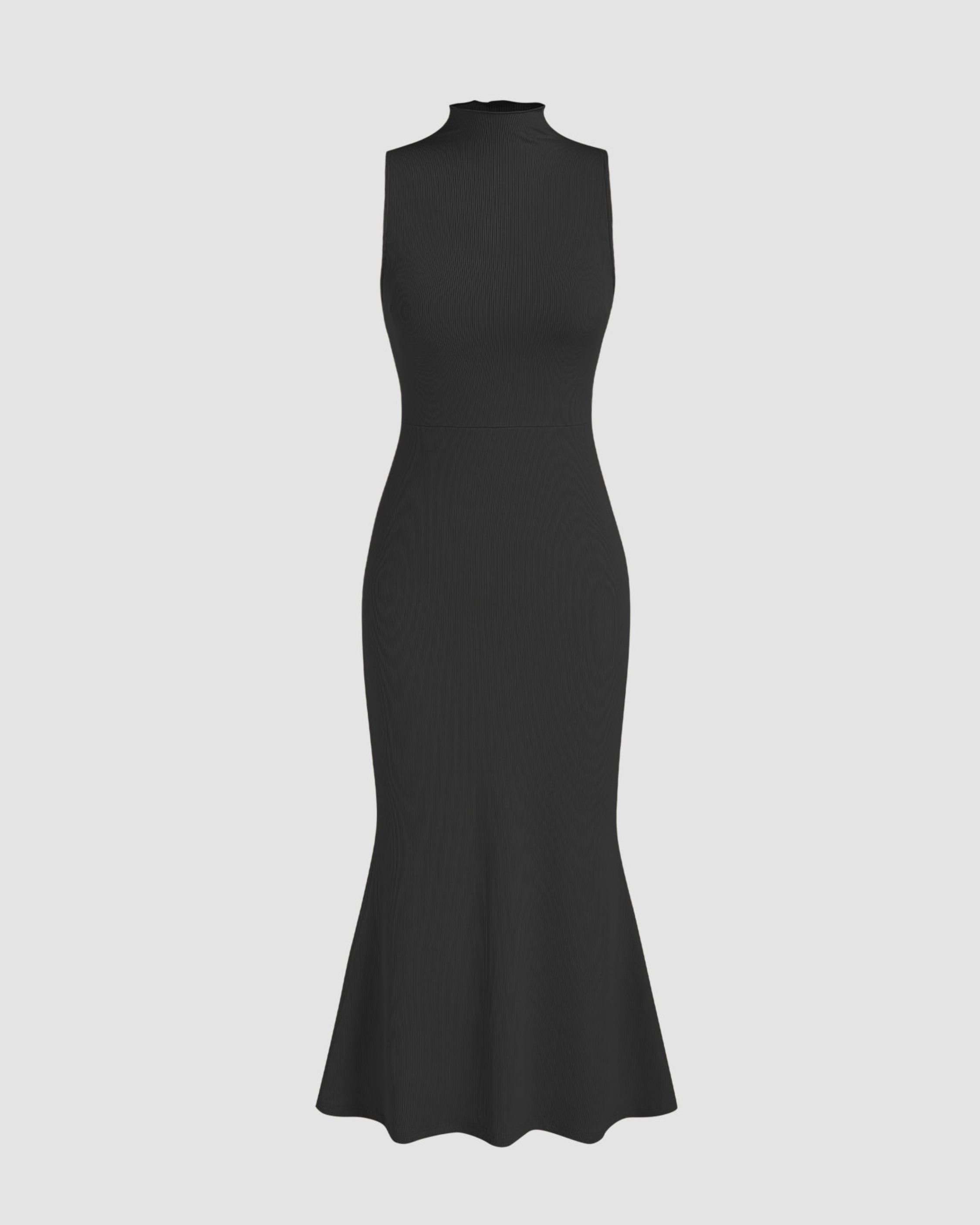 High-Neck Mermaid Silhouette Maxi Dress - Black