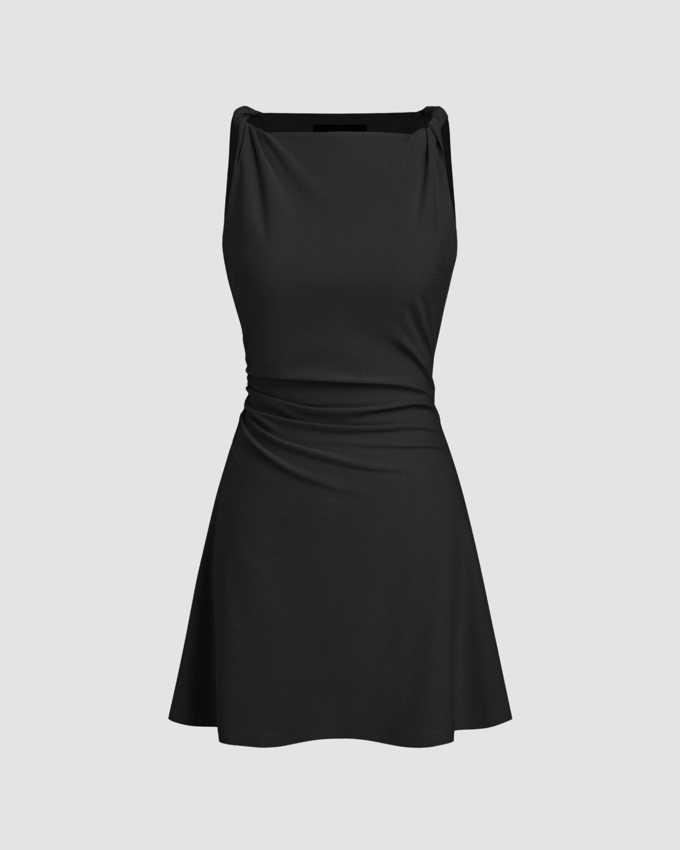 Chic Twisted Boat Neck Mini Dress - Black