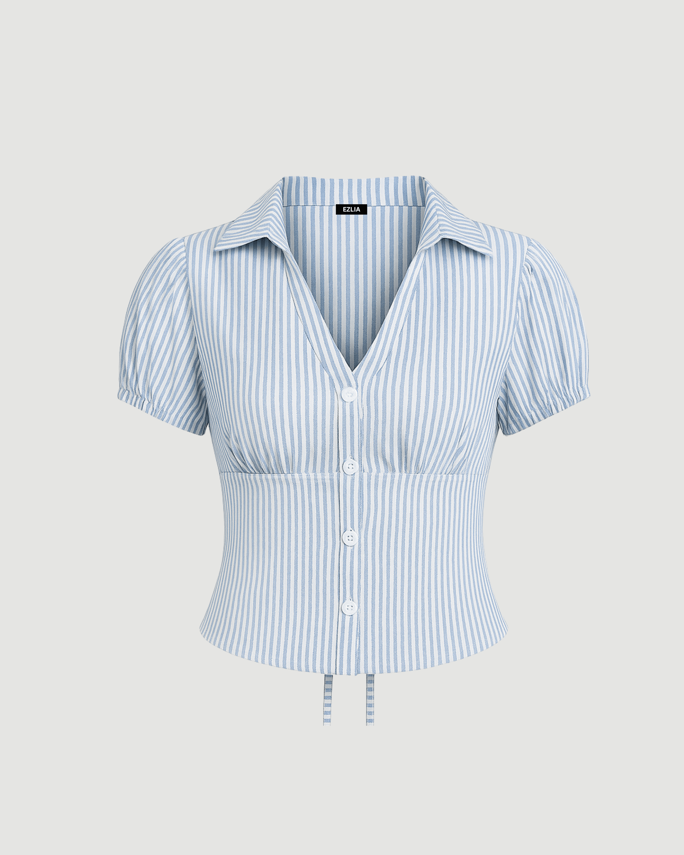 Top Blue & White Striped Puff Sleeves