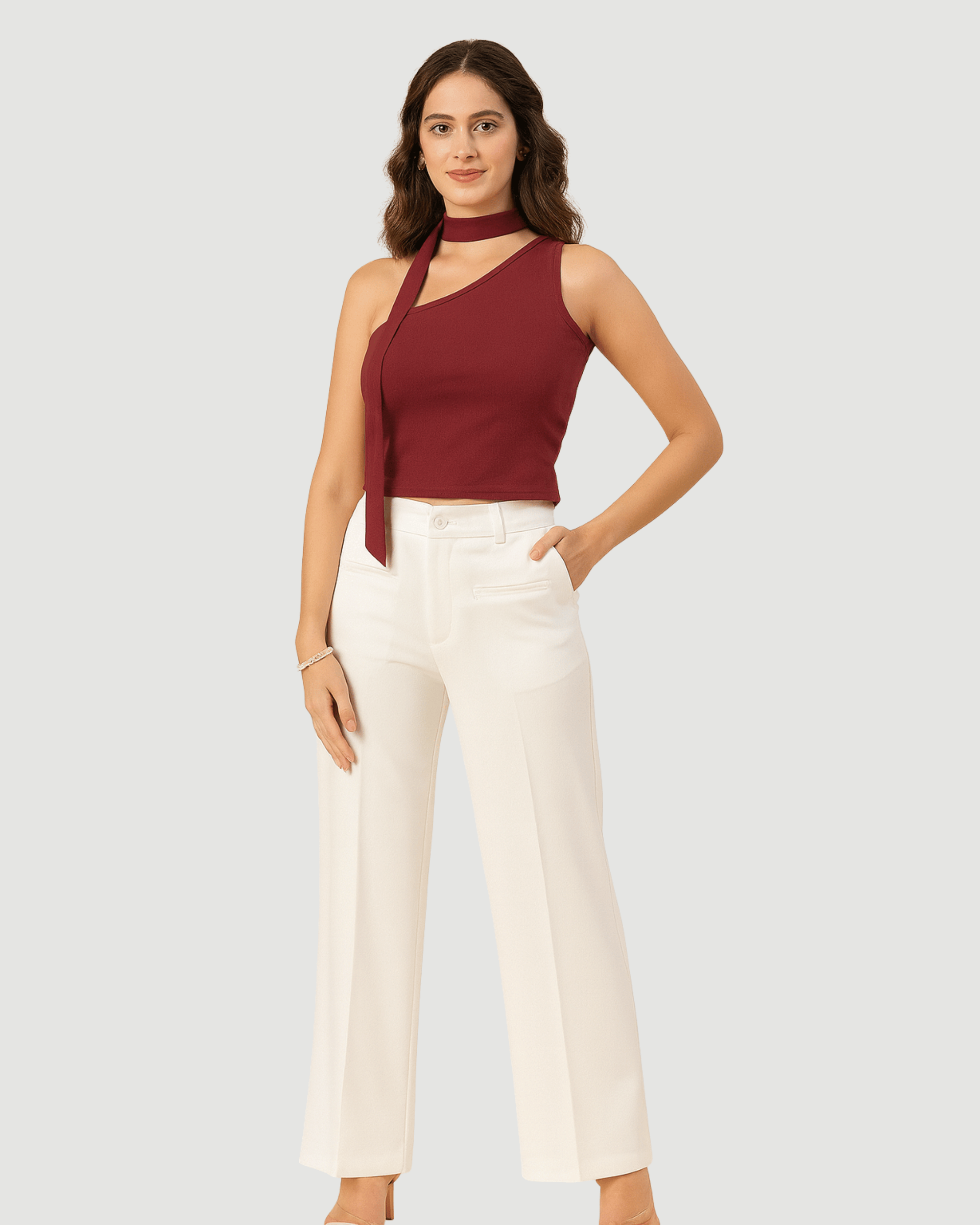 Wine Red One-Shoulder Crop Top