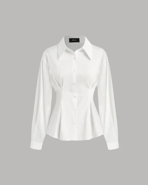 White Shirt with Structured Flare Waist