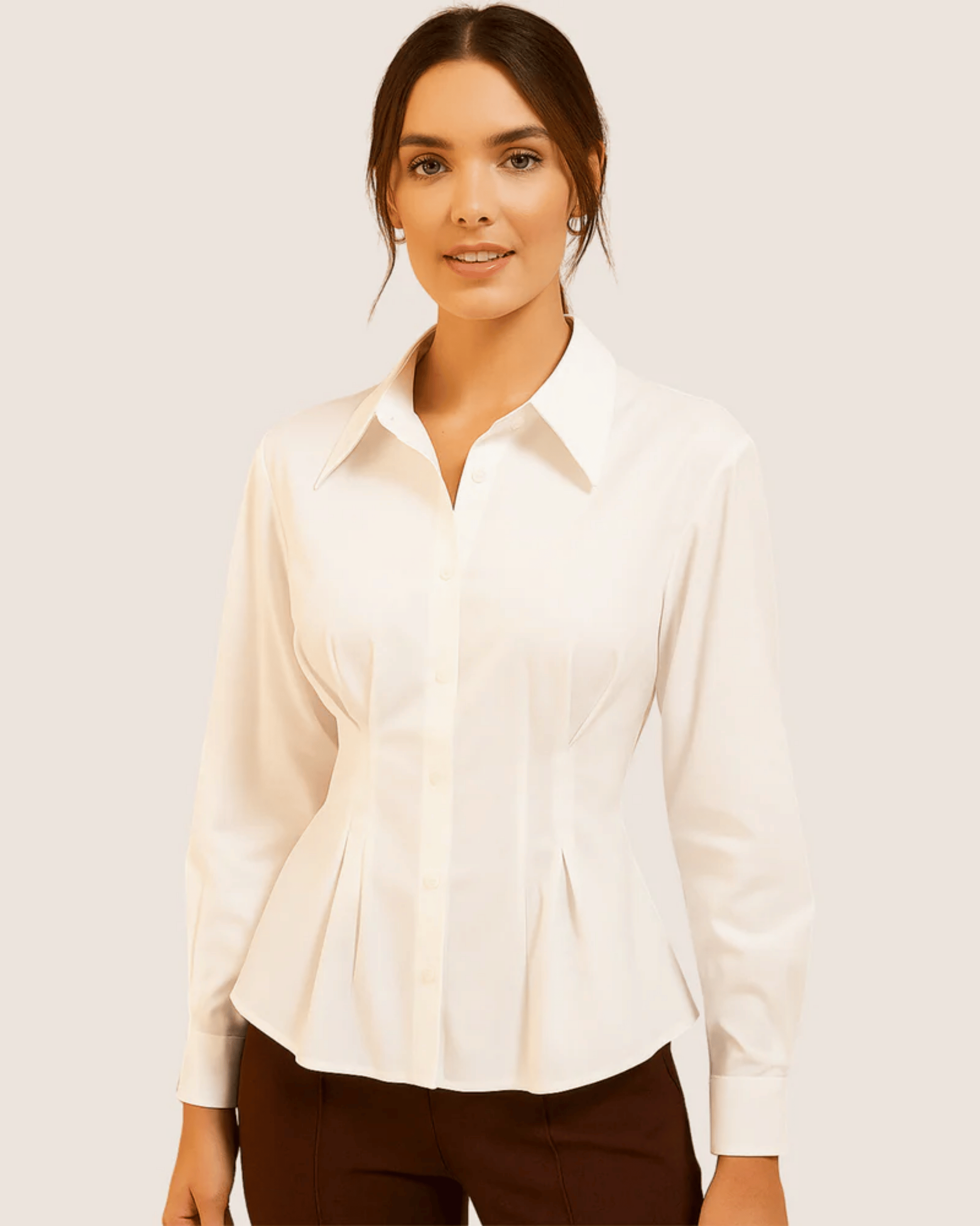 White Shirt with Structured Flare Waist