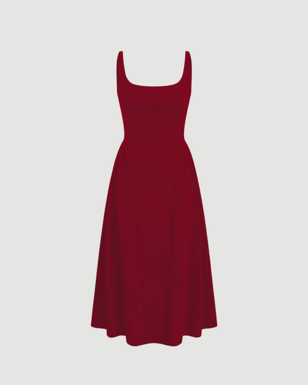 Wine Red Sleeveless Midi Dress