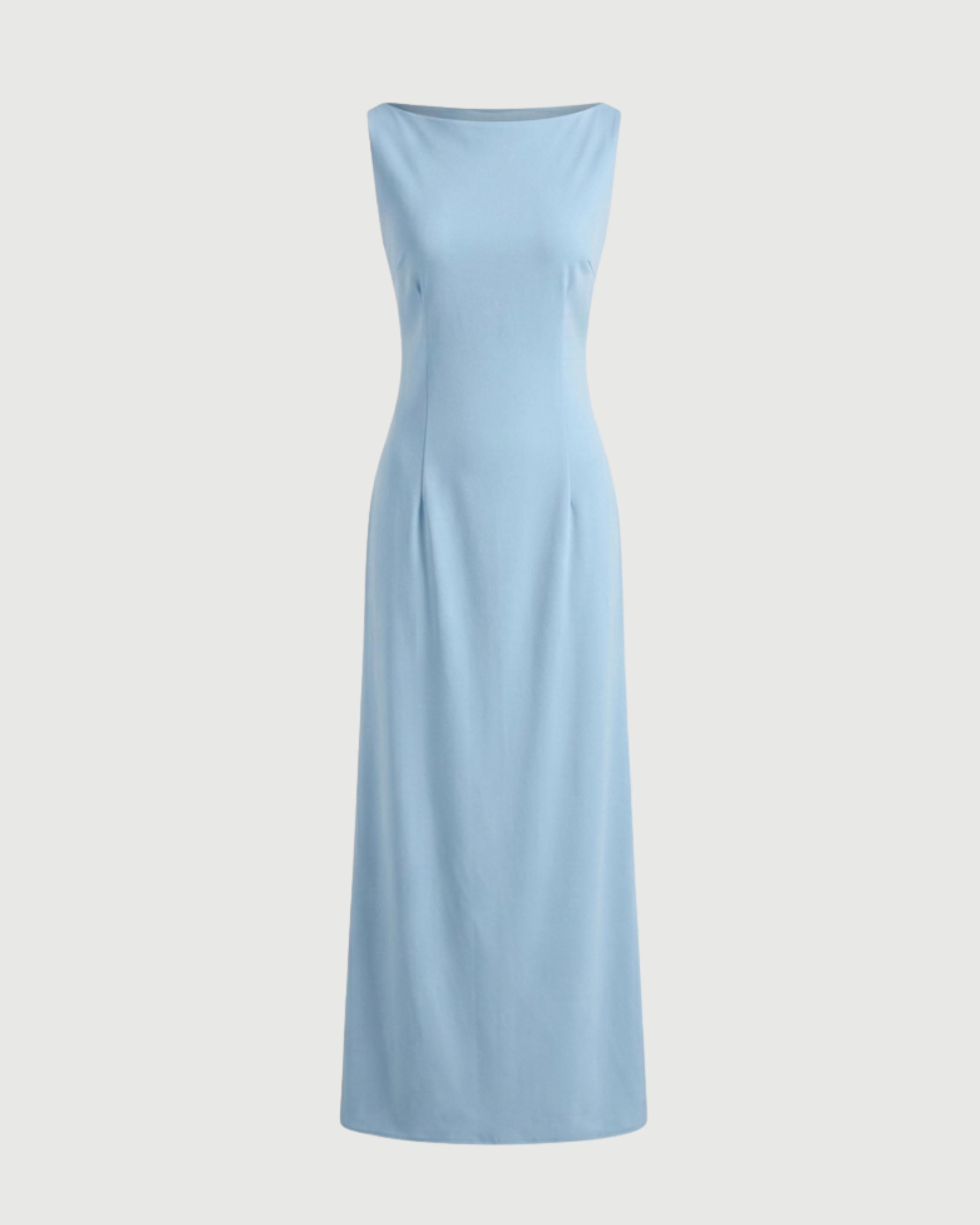 Boat Neck Solid Maxi Dress-Blue