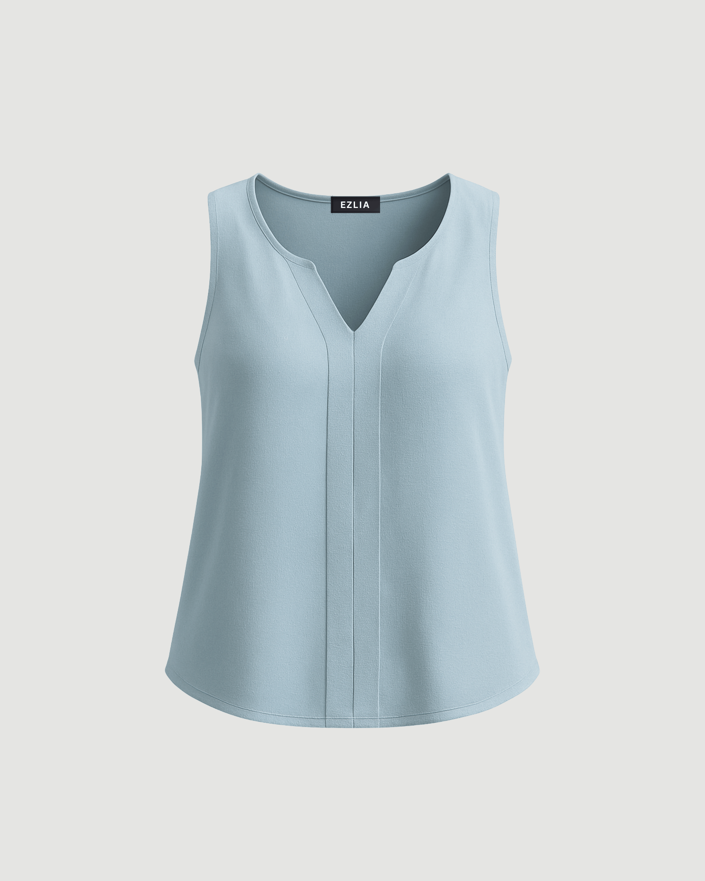 Light Blue V-Neck Pleated Tank Top