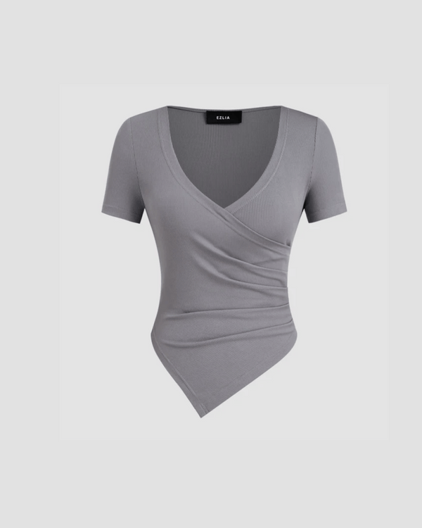 Grey V-Neck Wrap Style Top