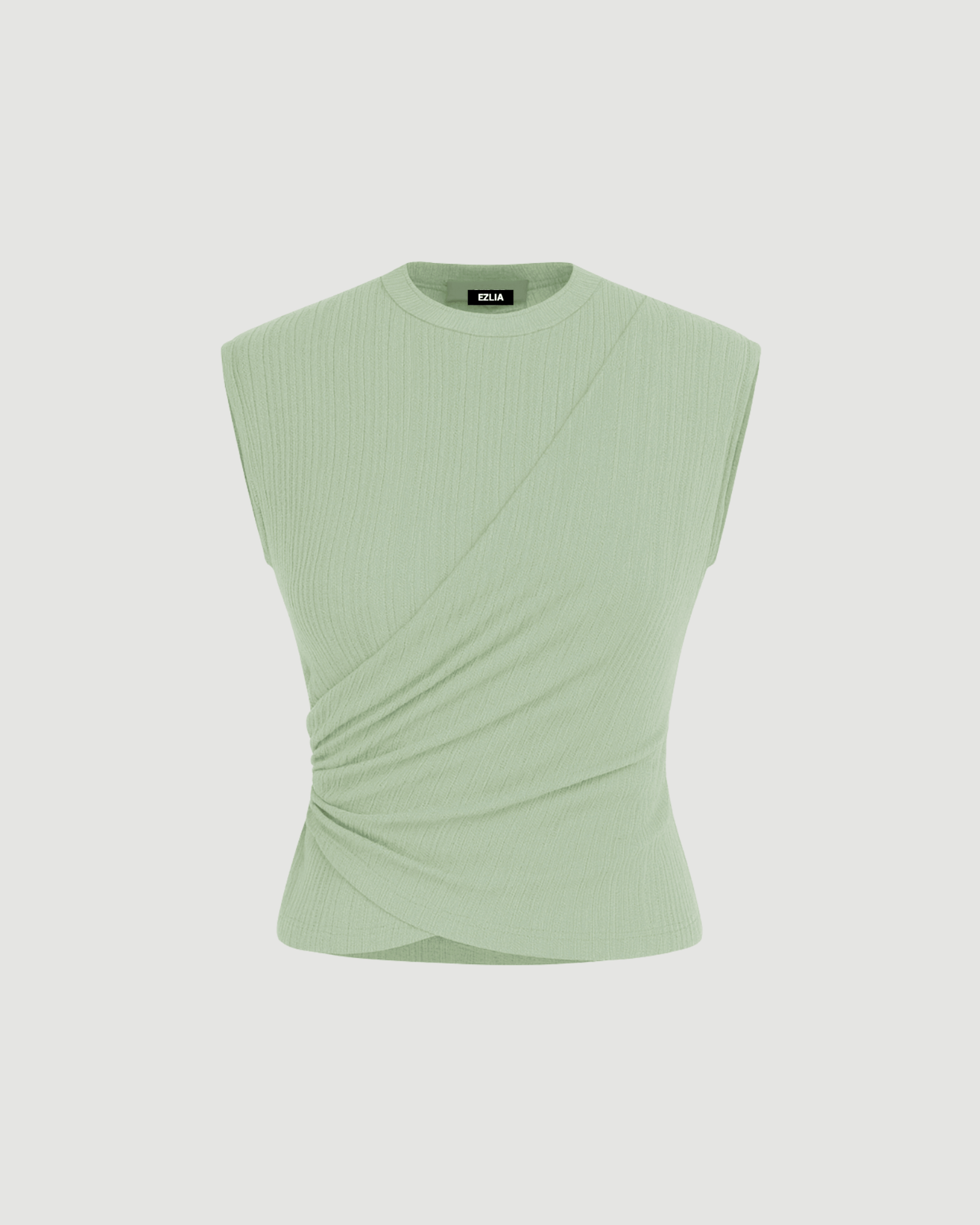 Light Green Ribbed Wrap Top