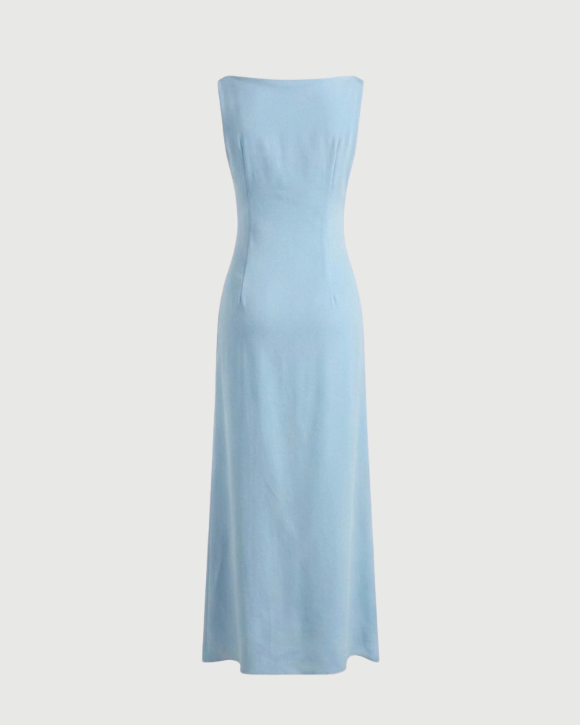 Boat Neck Solid Maxi Dress-Blue