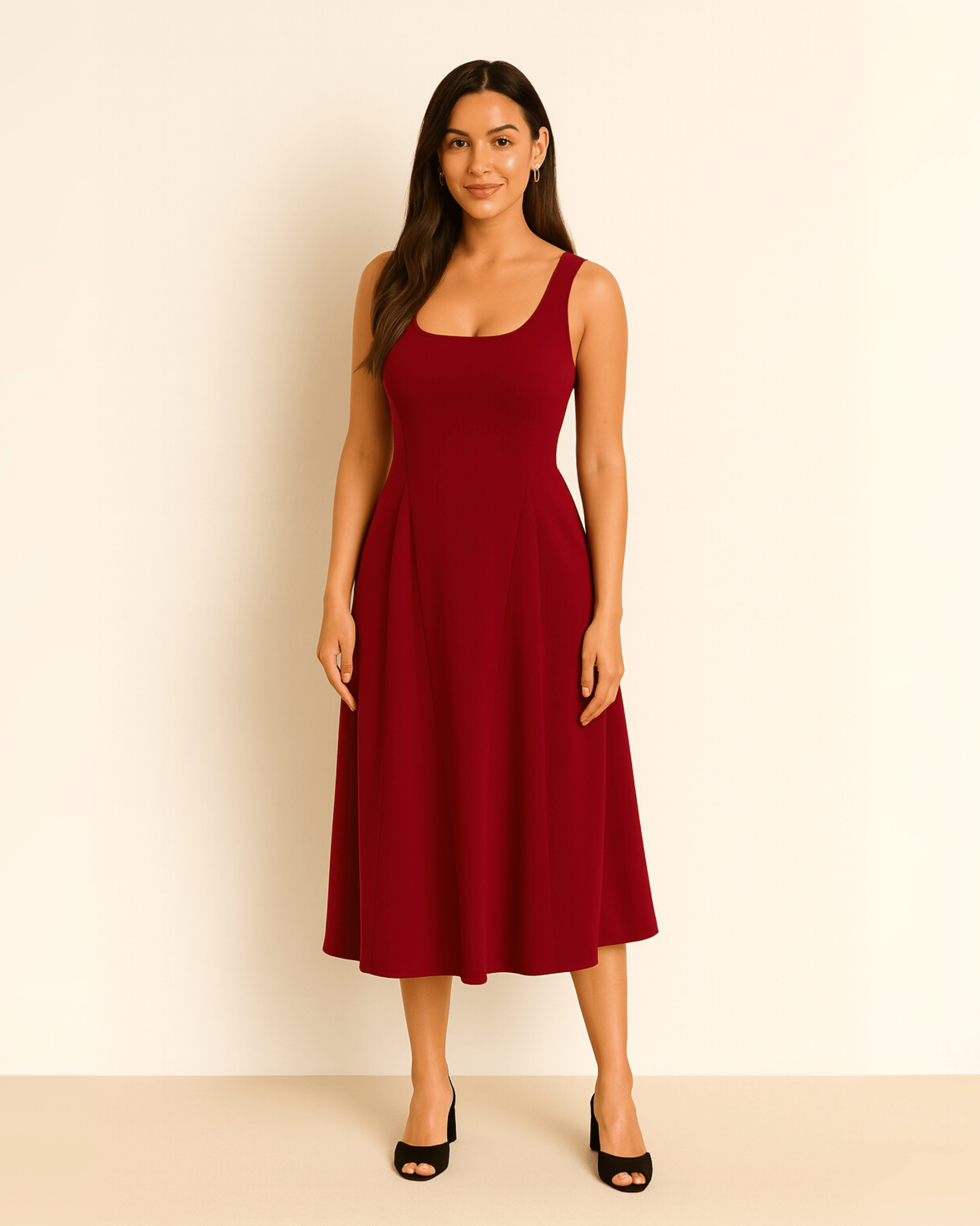 Wine Red Sleeveless Midi Dress