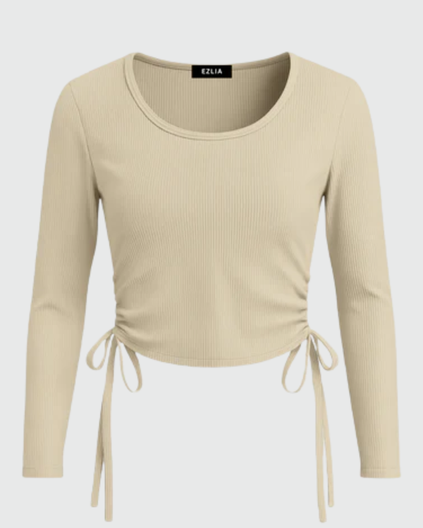 Beige Ribbed Crop Top for Women
