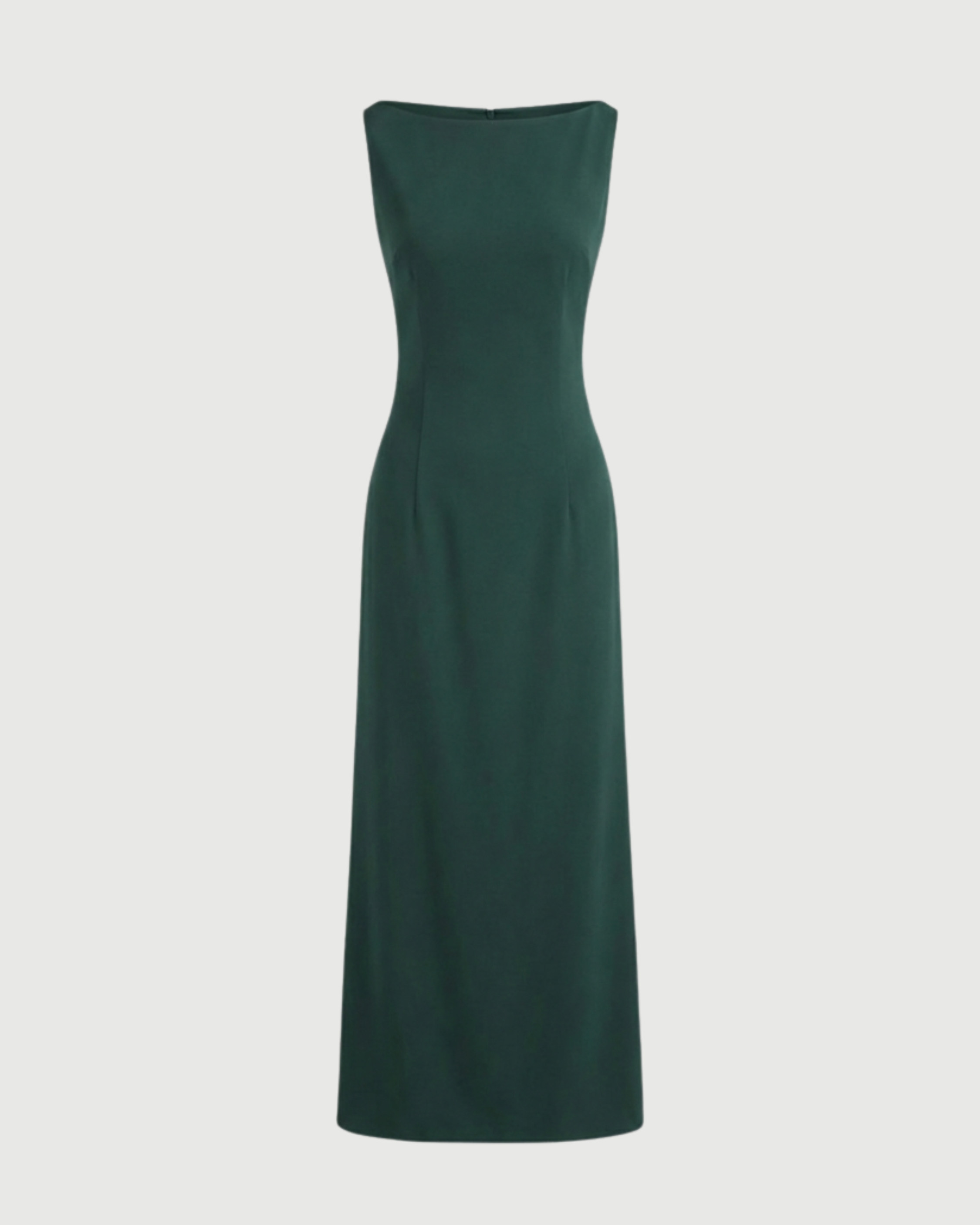 Boat Neck Solid Maxi Dress-Green