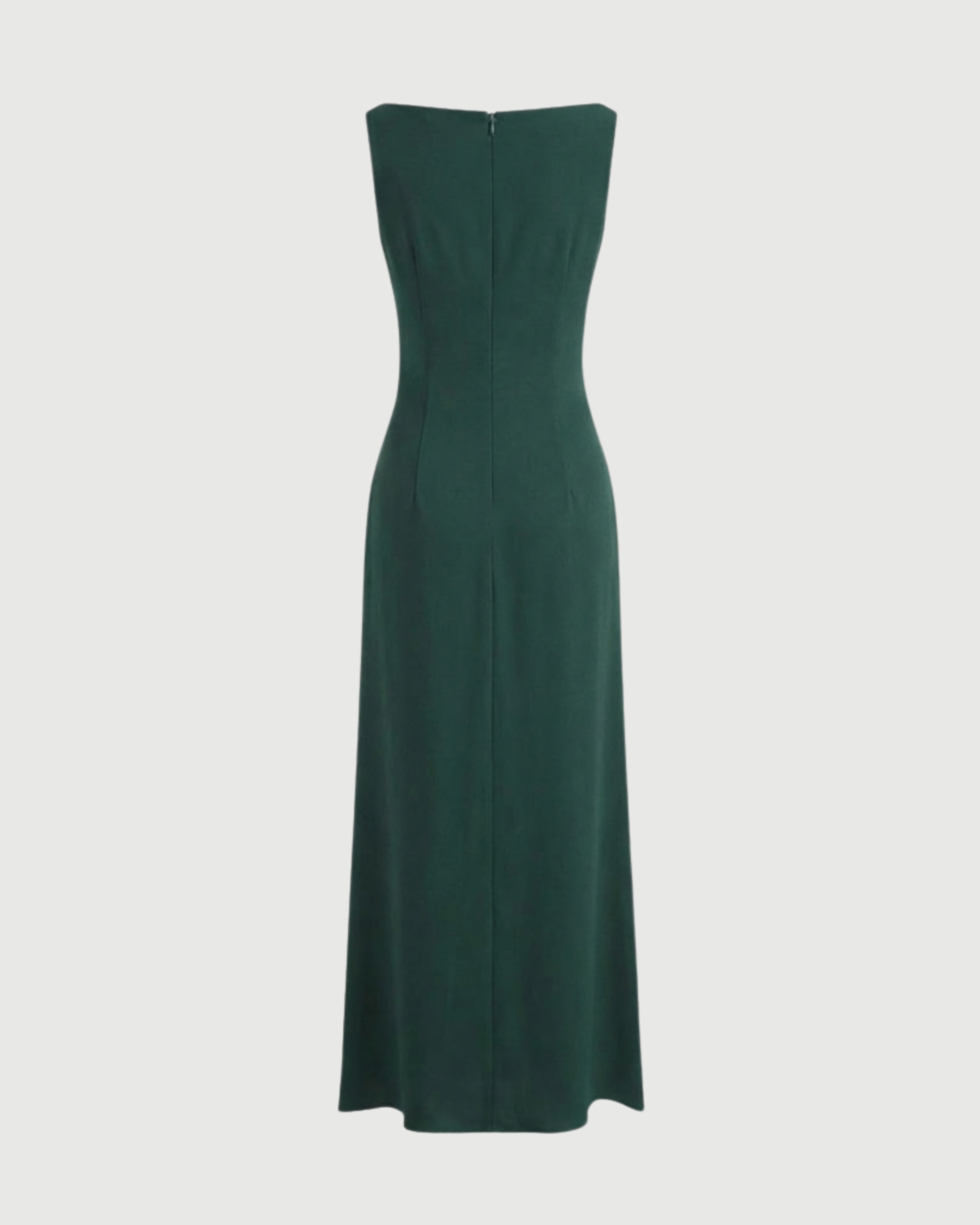 Boat Neck Solid Maxi Dress-Green