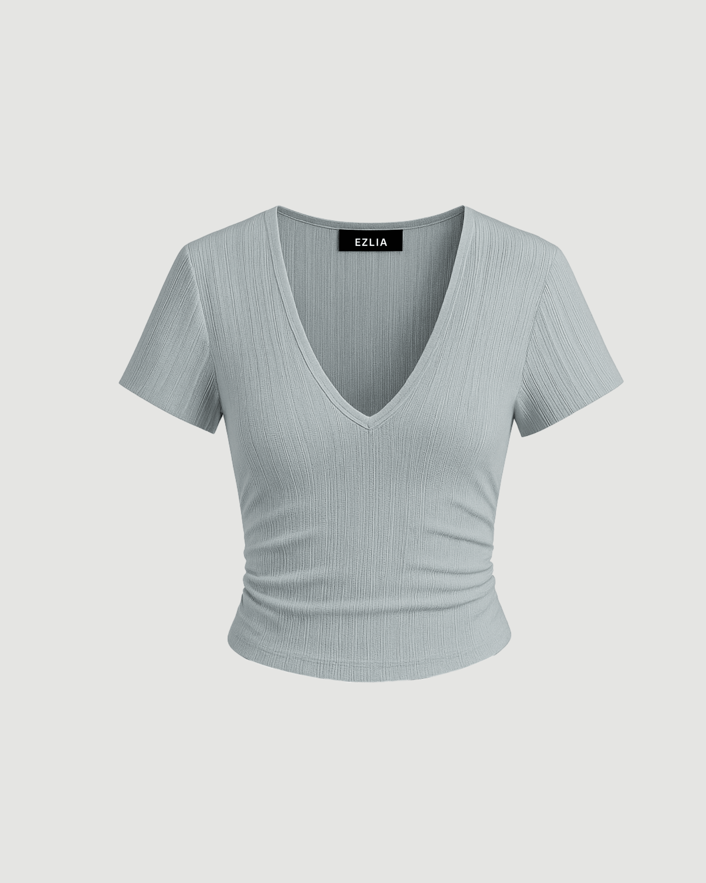 V-Neck Ruched Crop Top – Light Grey