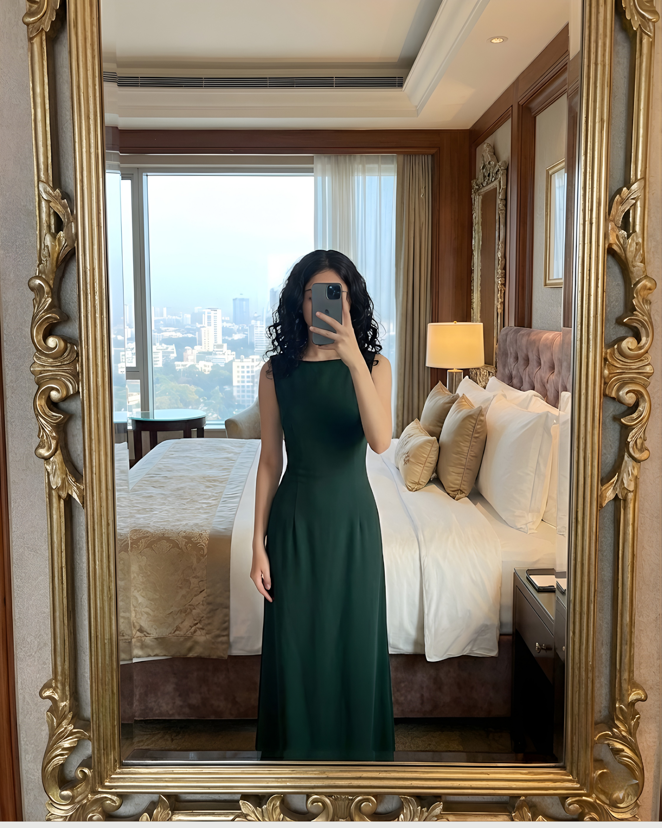 Boat Neck Solid Maxi Dress-Green