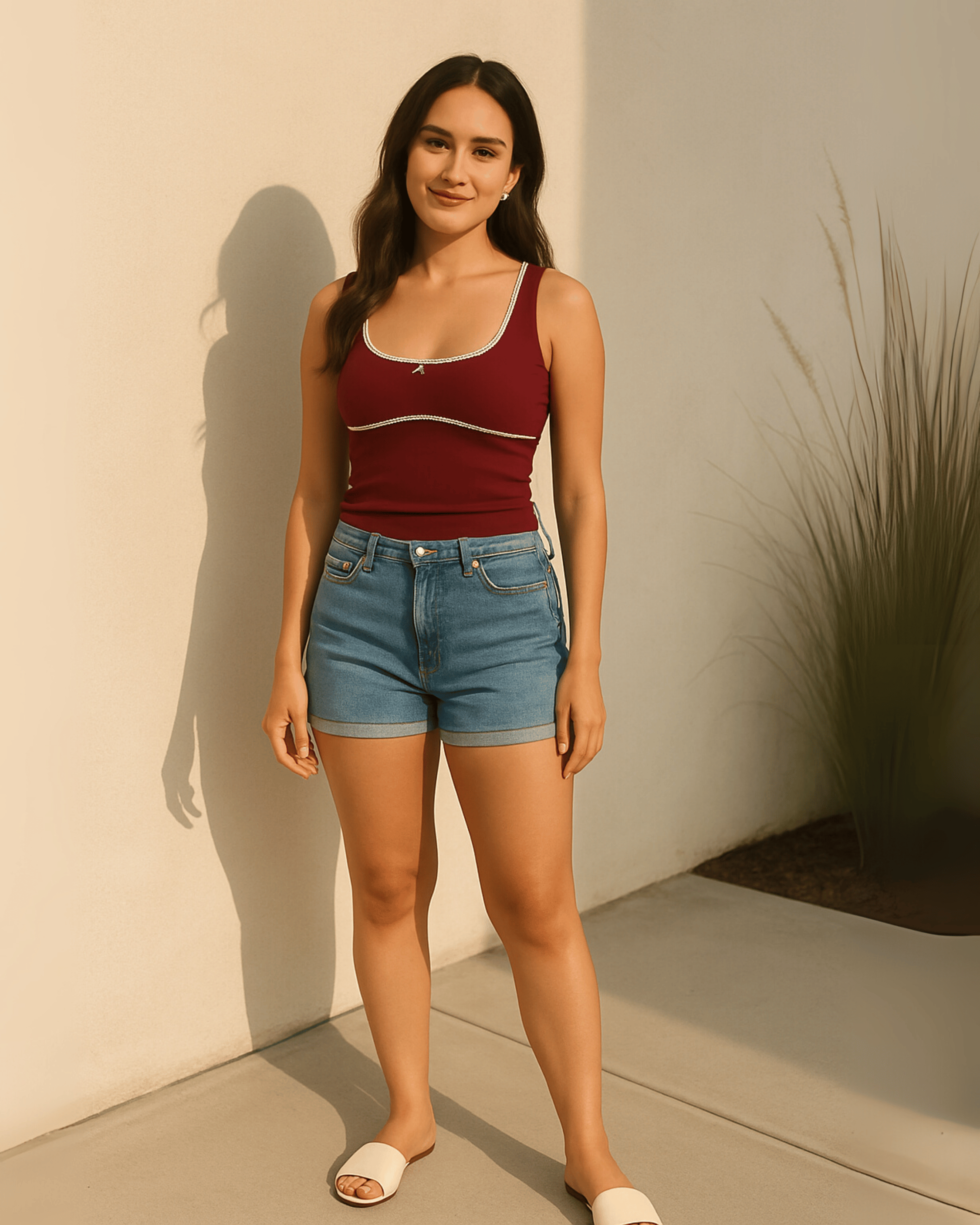 Slim Fit Red Top for Women