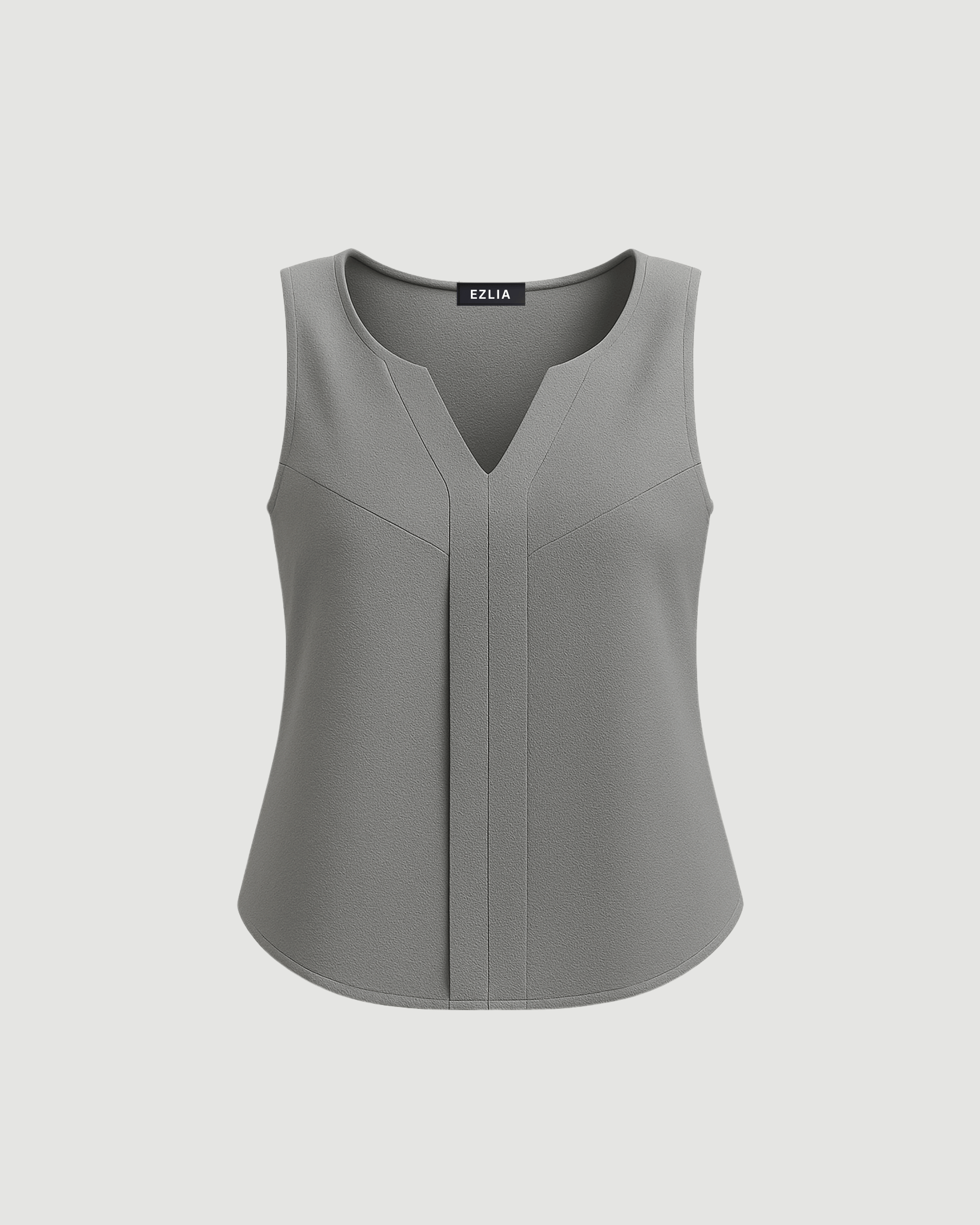 Grey V-Neck Pleated Tank Top