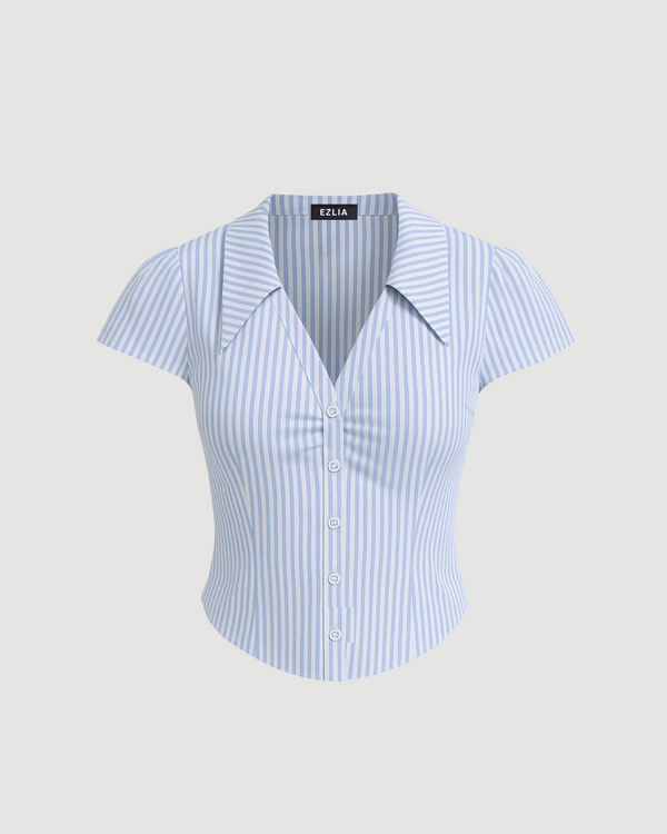 Blue & White Striped Button-Down Top