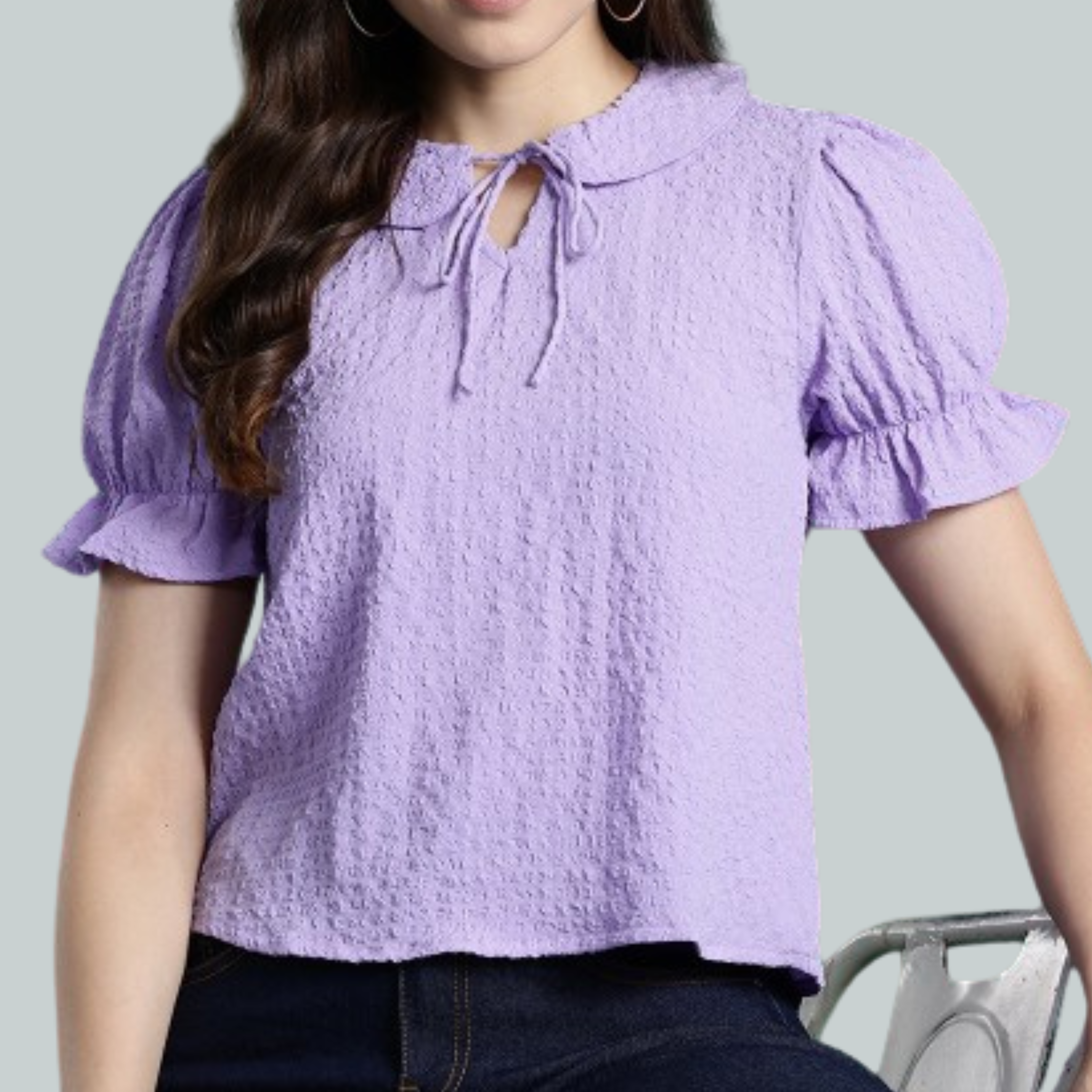 Lavender Sleeve Tie-Neck Top