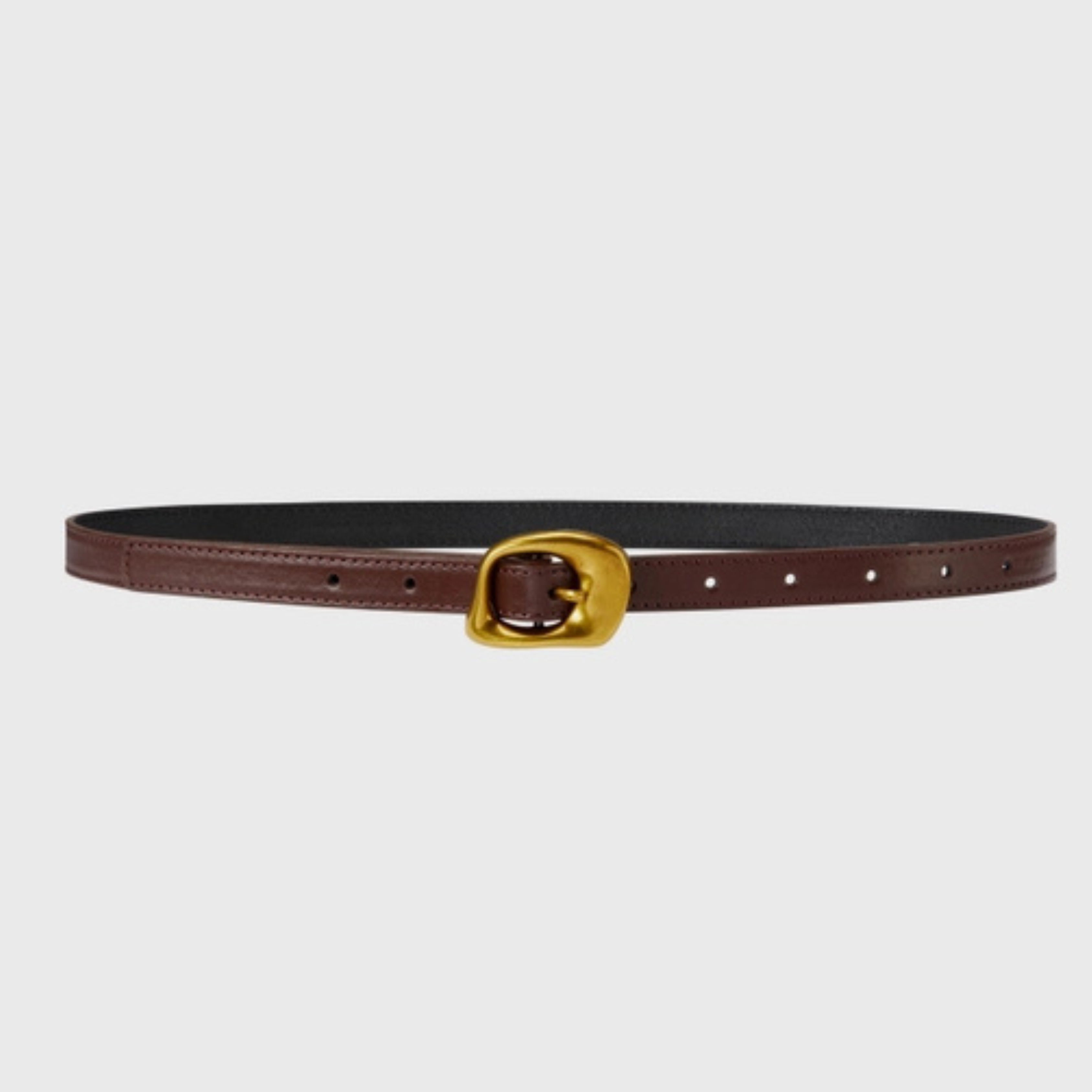 Brown Leather Belt with Gold Buckle