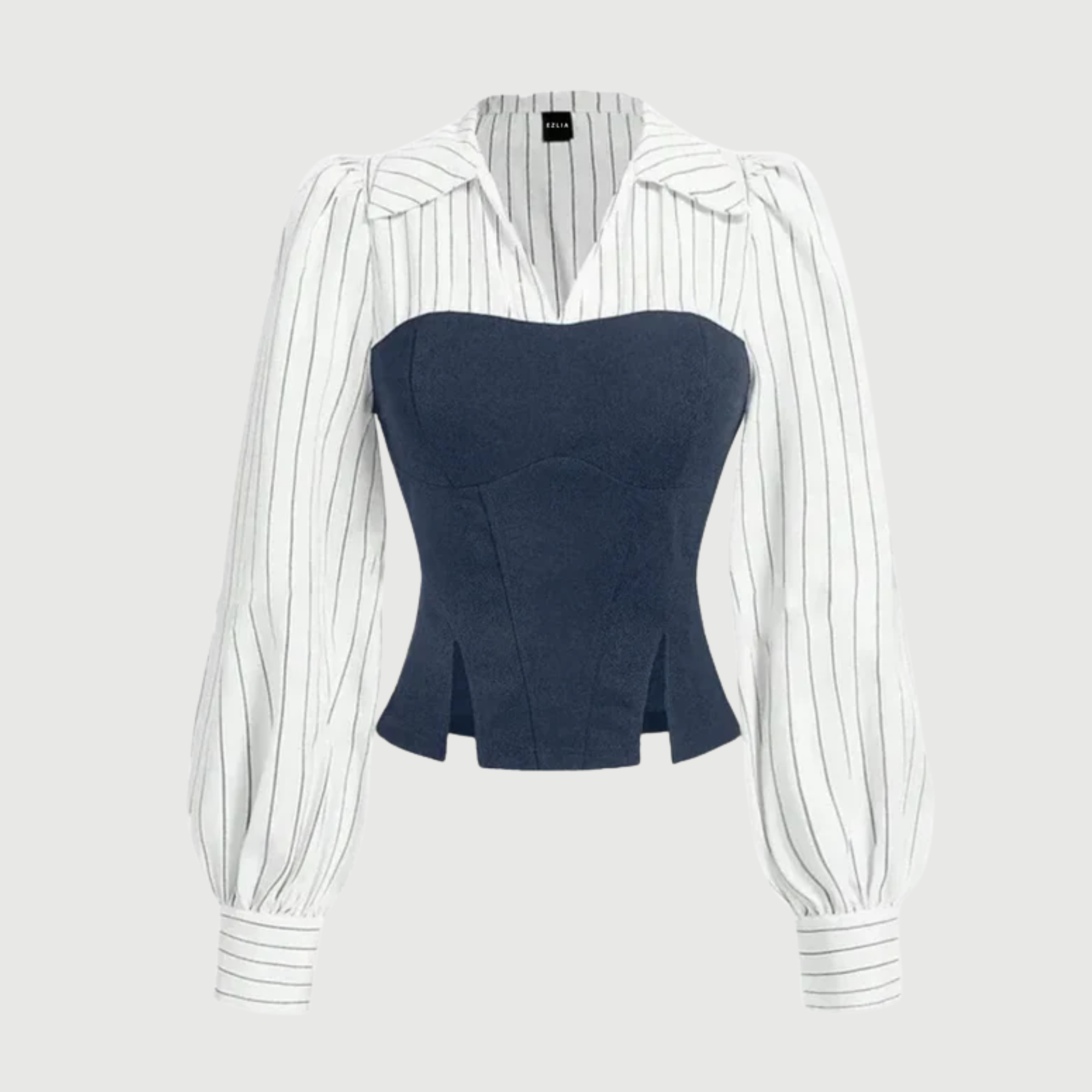 Navy Blue And White Striped Corset Shirt