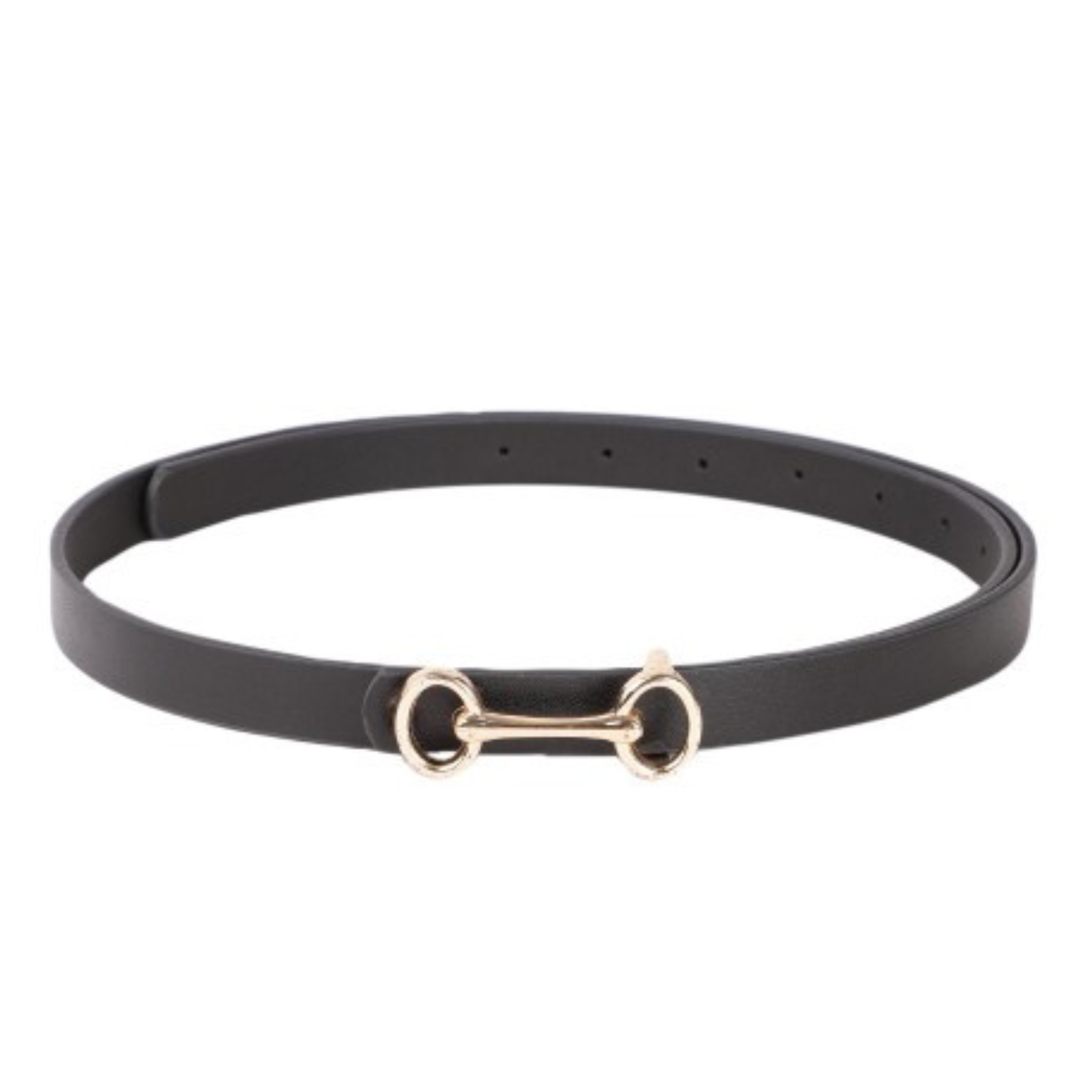 Black Slim Belt with Gold Bar Buckle
