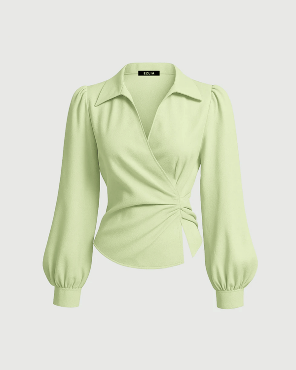 Green V-Neck Bubble Wrap Top