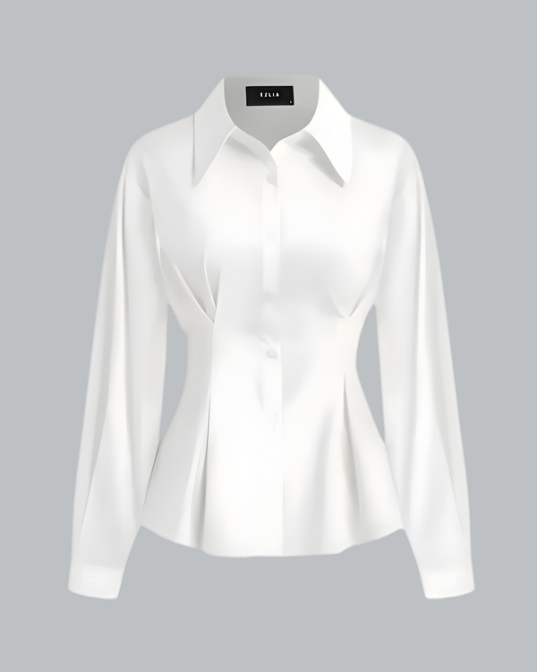 White Shirt with Structured Flare Waist