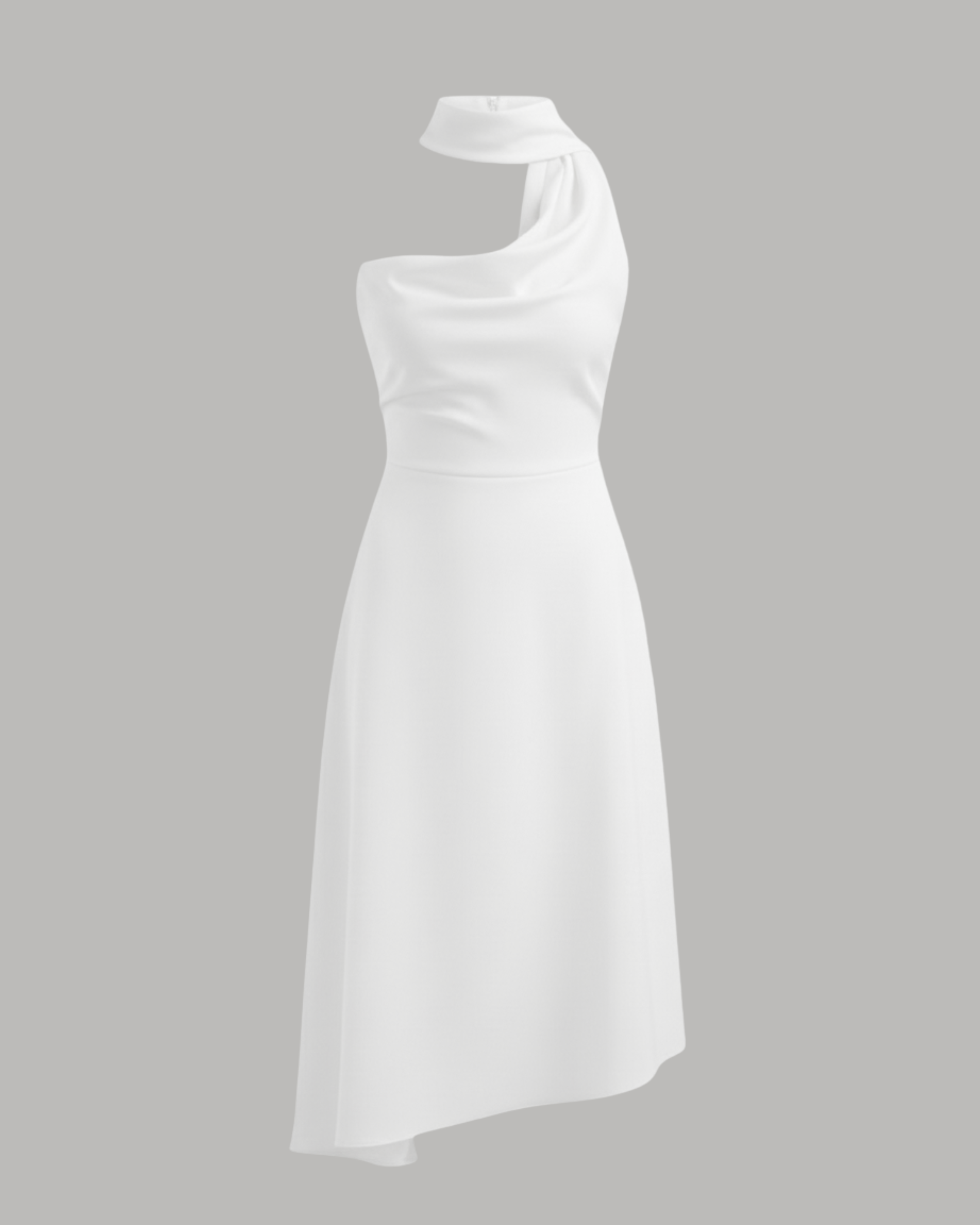 Draped Cowl Neck Ruched Midi Slip Dress - White