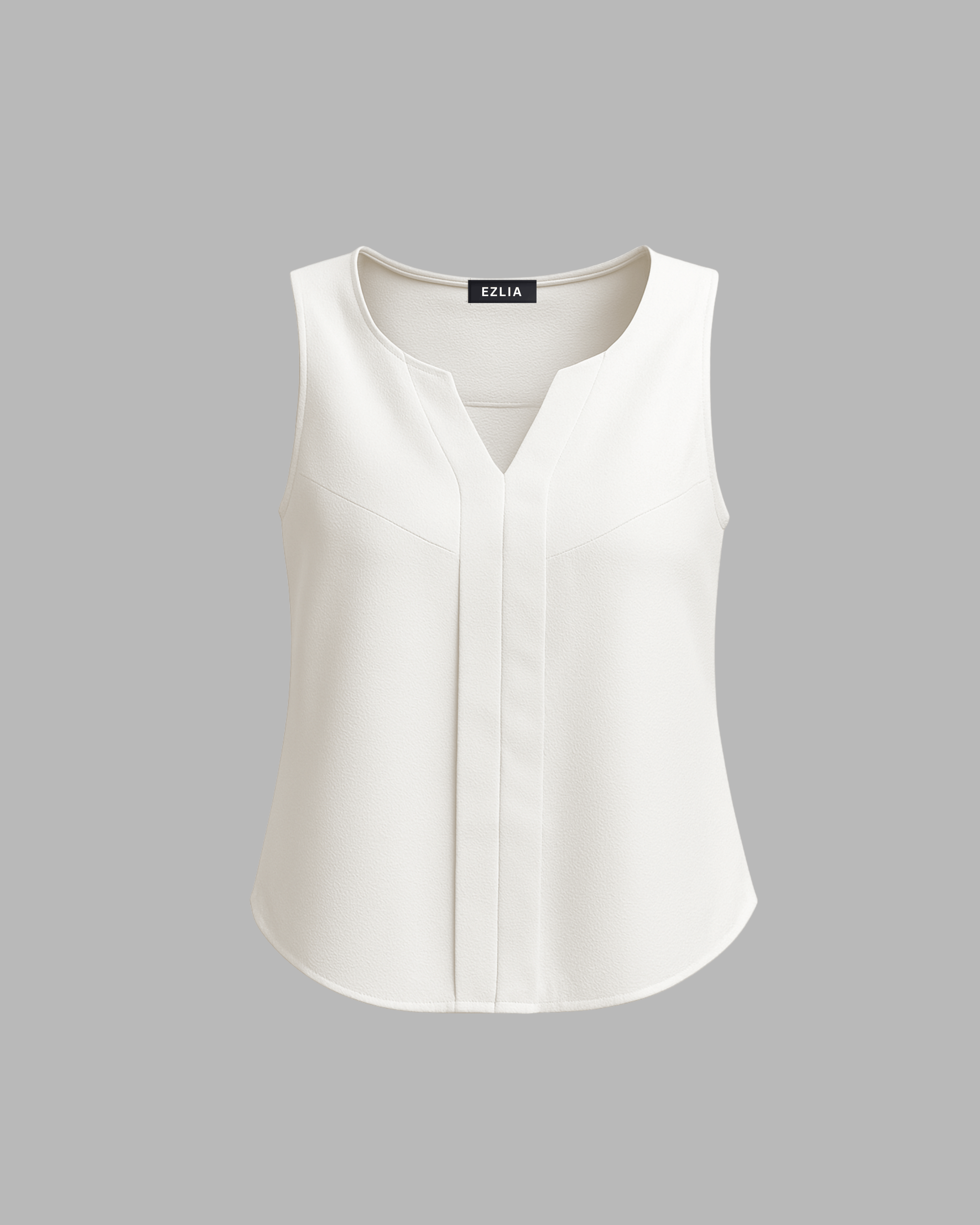White V-Neck Pleated Tank Top
