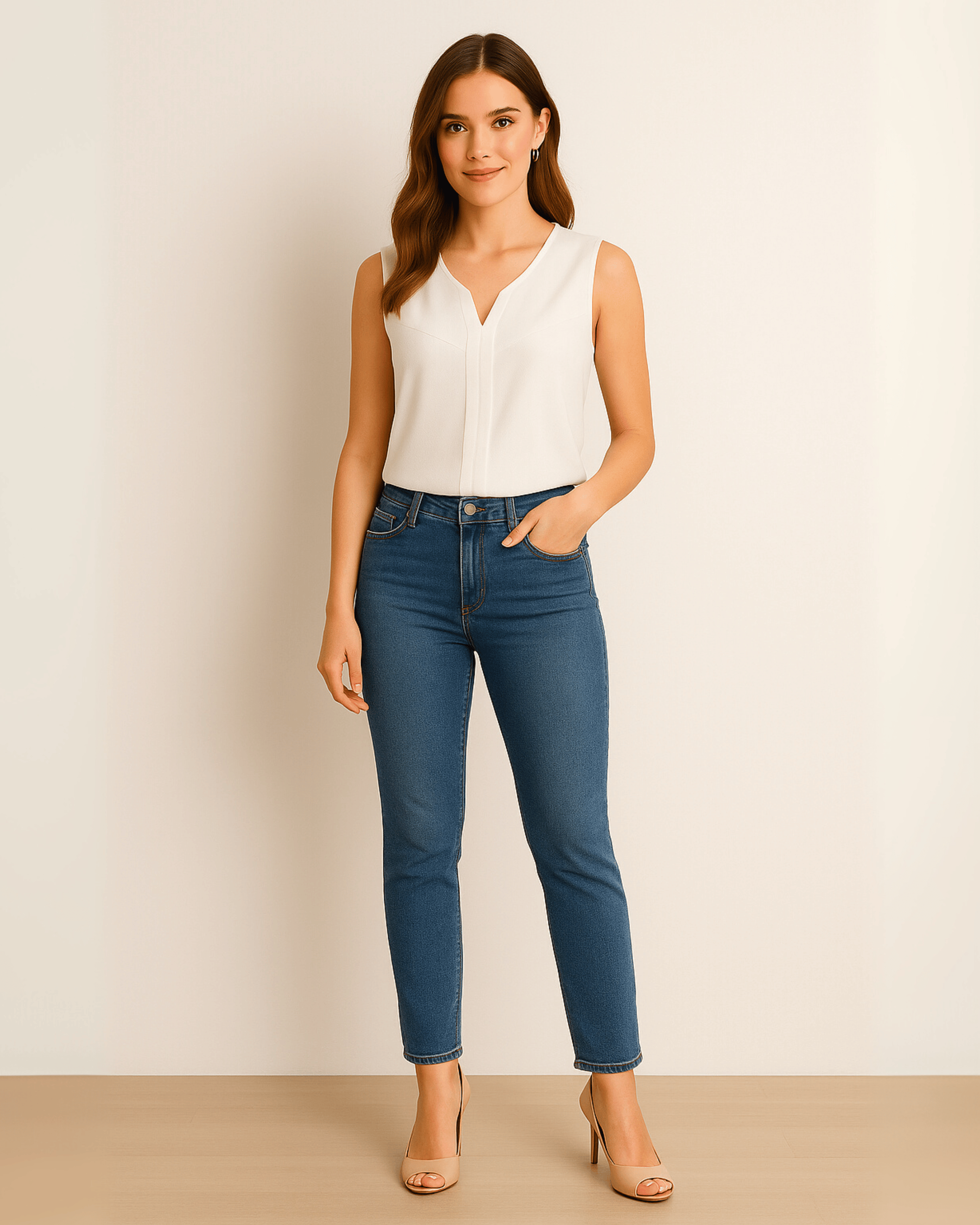 White V-Neck Pleated Tank Top