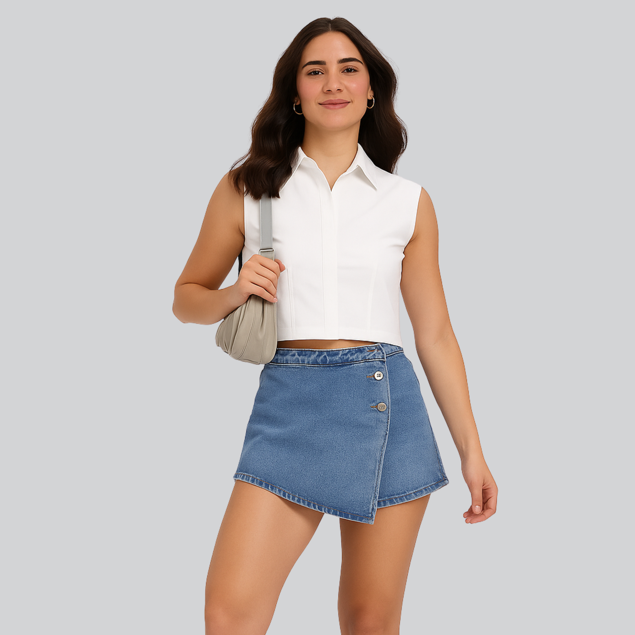 White Sleeveless Crop Shirt