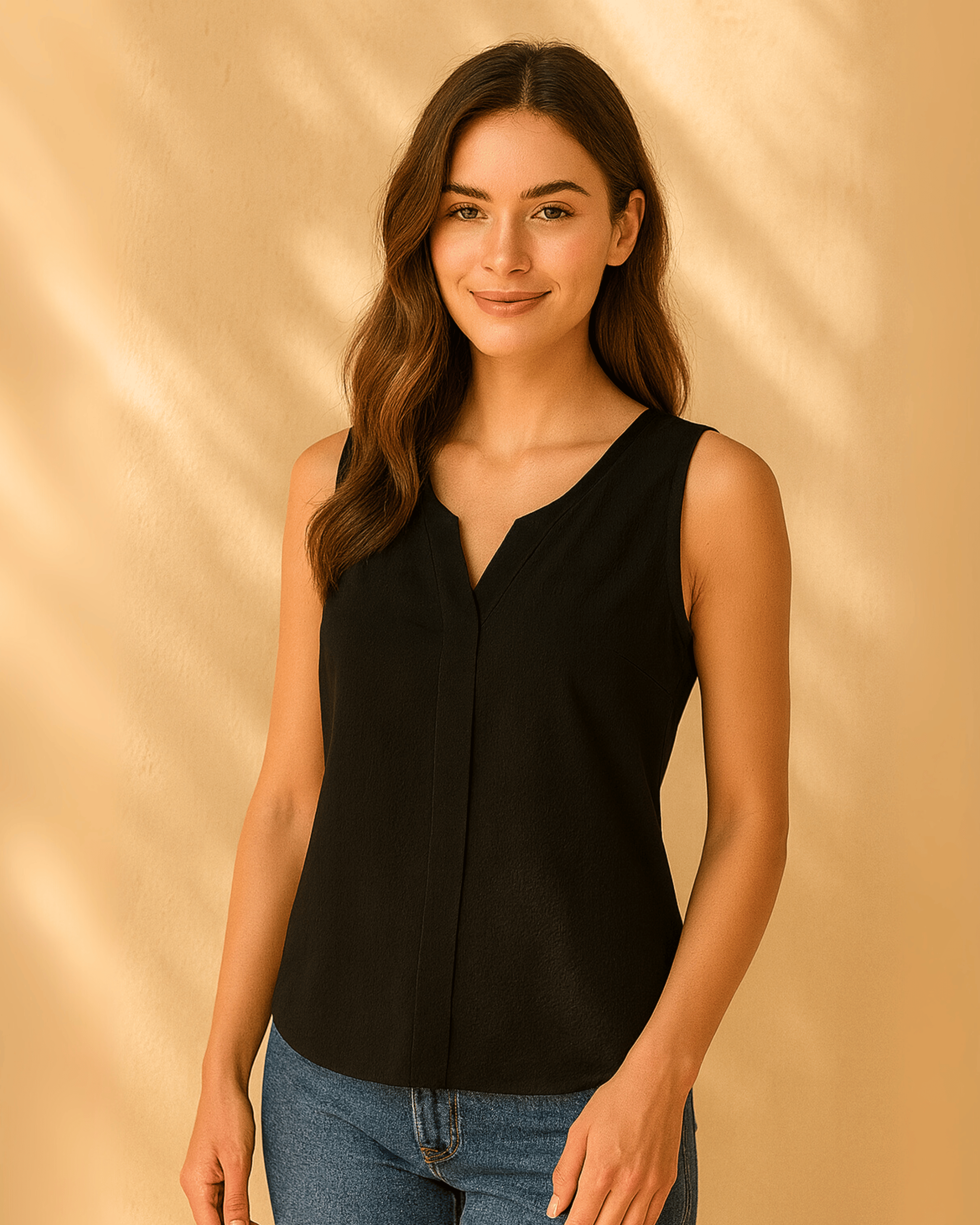 Sleeveless V-Neck Pleated Tank Top