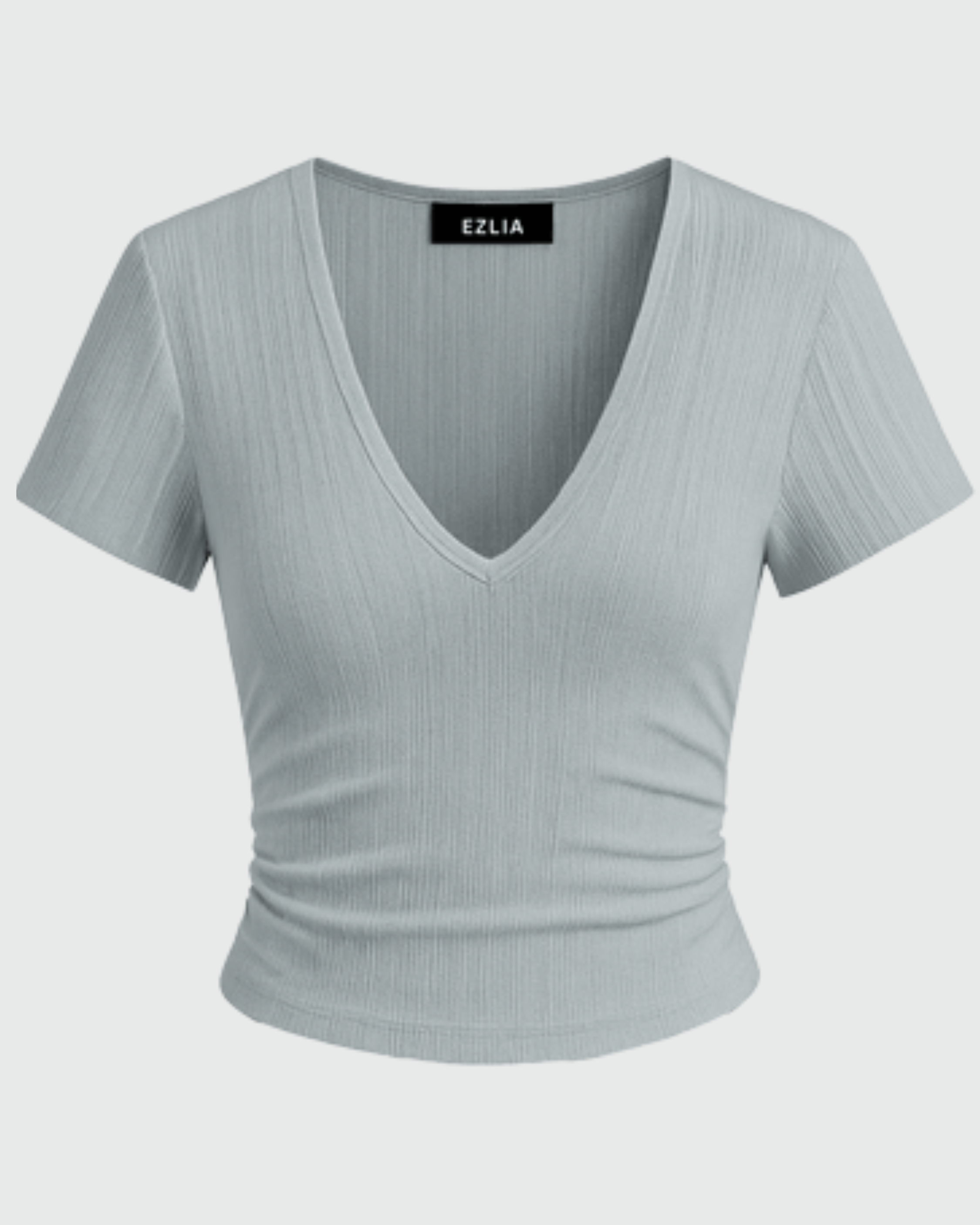 V-Neck Ruched Crop Top – Light Grey
